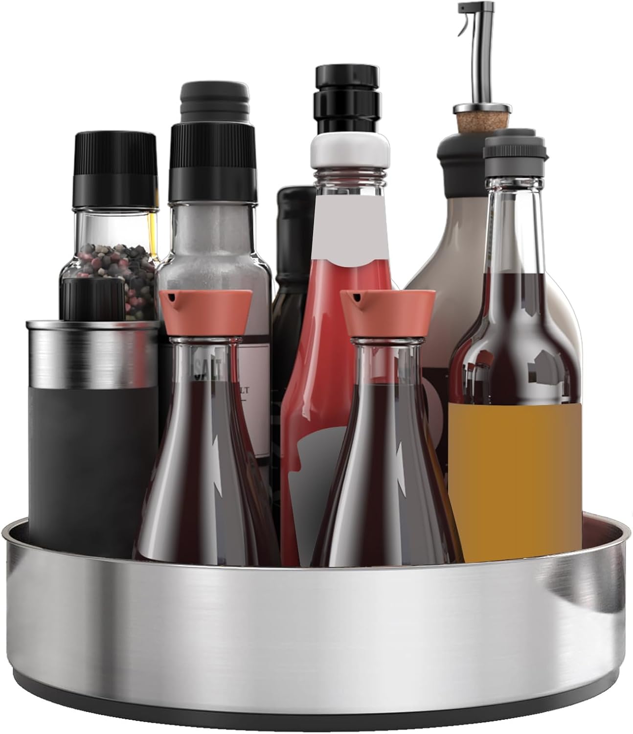 VAEHOLD Lazy Susan Turntable Spice Rack Organizer for Kitchen Cabinet, Storage Tray for Fruit, Snacks, Salad - Organizer for Cupboard, Pantry, Bathroom, Table, Cosmetics (Silver, 7 1/2‘’)