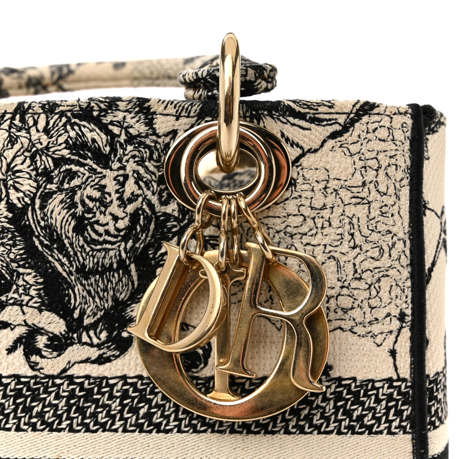 Canvas Embroidered Zodiac Toile De Jouy Medium Lady D-Lite Latte