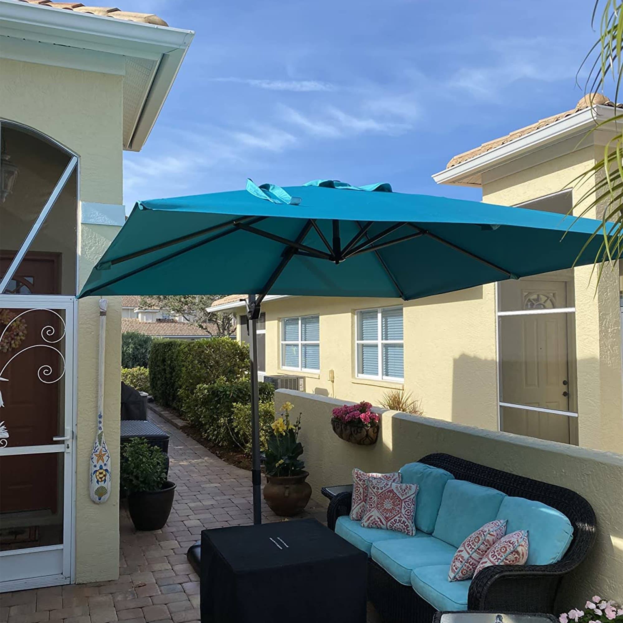 Purple Leaf 10 ft Square 360 Degree Rotation Patio Cantilever Umbrella - Turquoise Blue