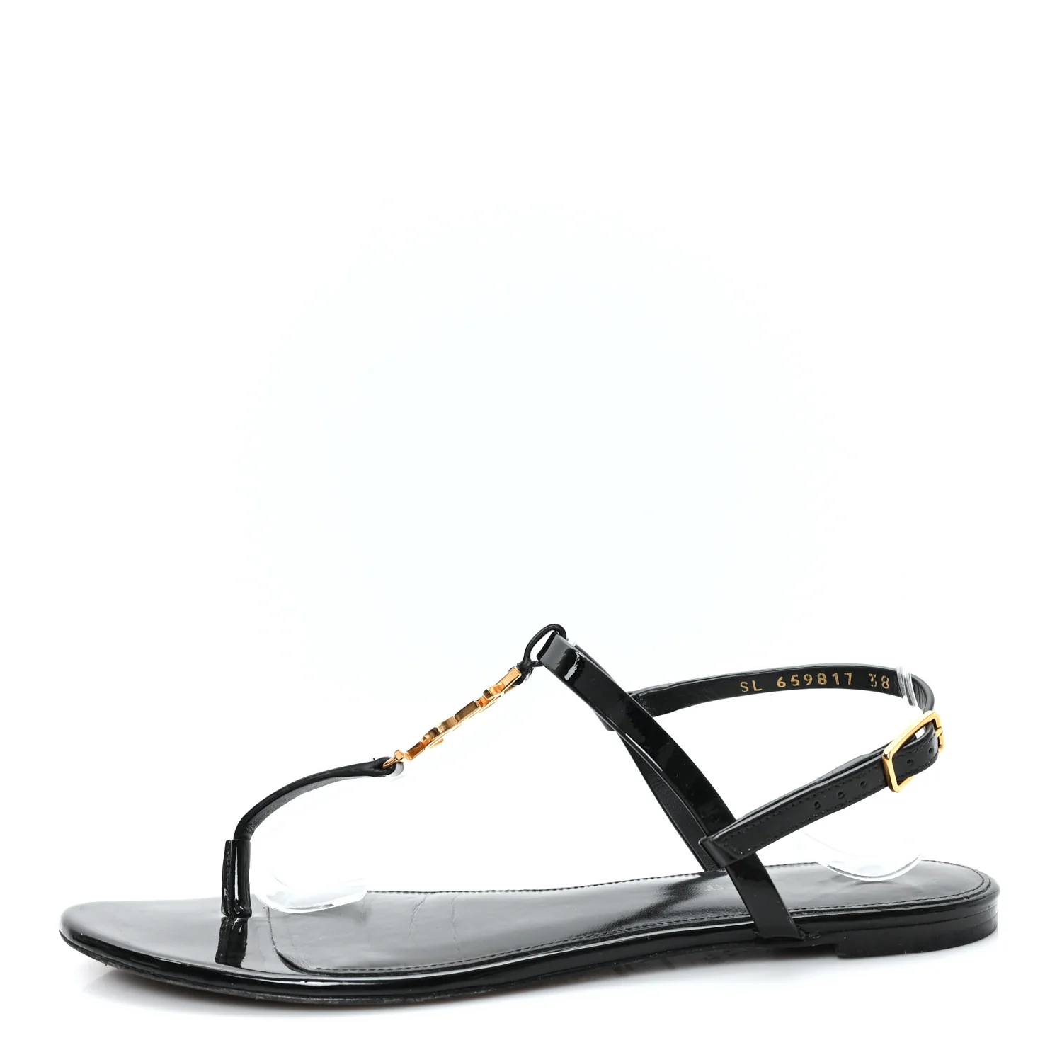 Patent Calfskin Cassandra Monogram Sandals 38 Black