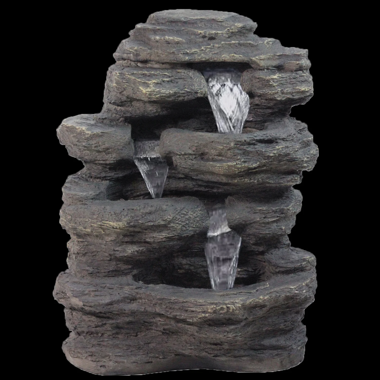 24 LED Lighted Multi-Tiered Rock Look Outdoor Patio Garden Water Fountain