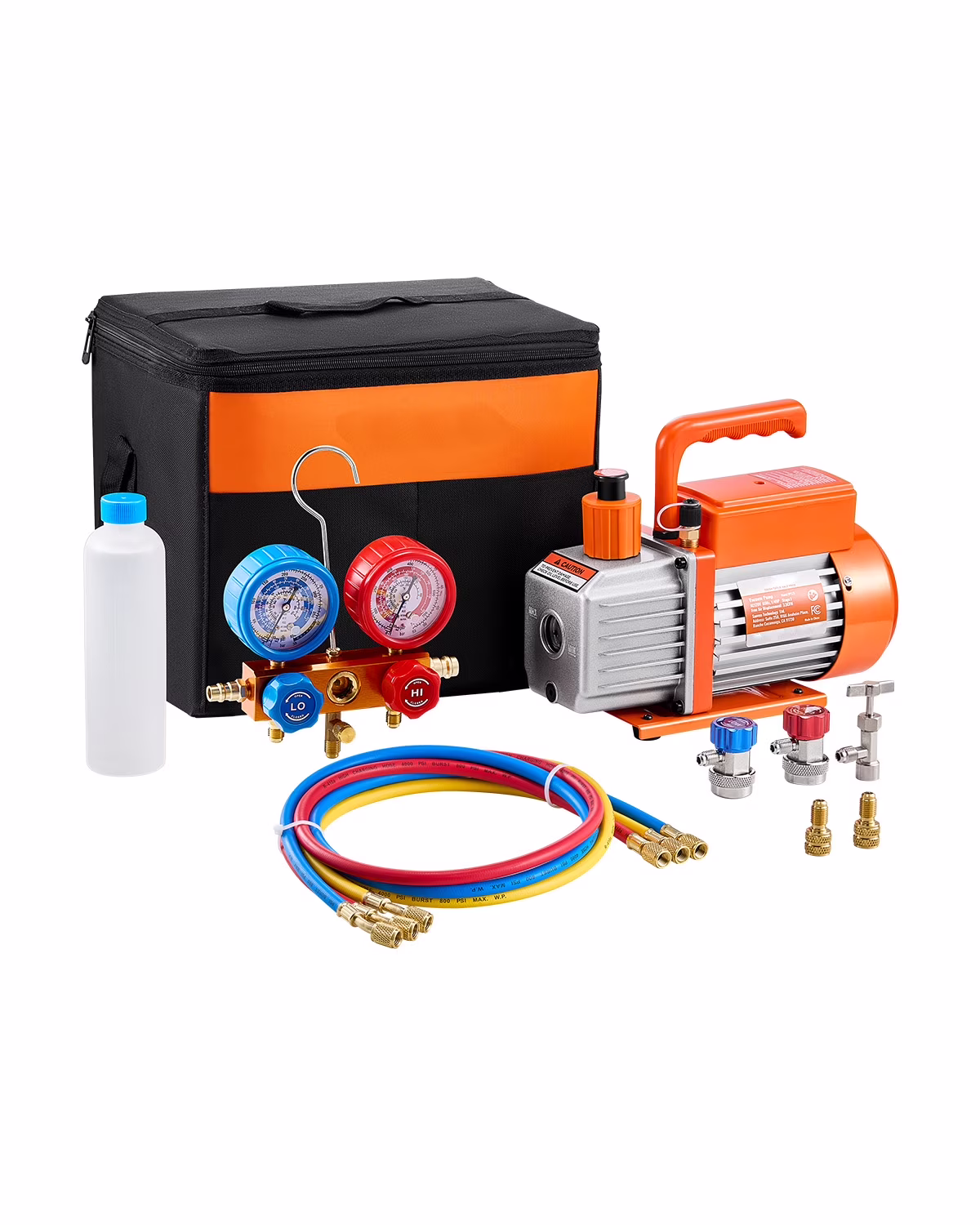 3.5 CFM AC Vacuum Pump and Gauge Set, Single Stage Rotary Vane HVAC Air Vacuum Pump, A/C Refrigerant Manifold Gauge Kit, with Hoses, for R134a, R12, R22, R502a, R410A, R404, R407C Refrigerants