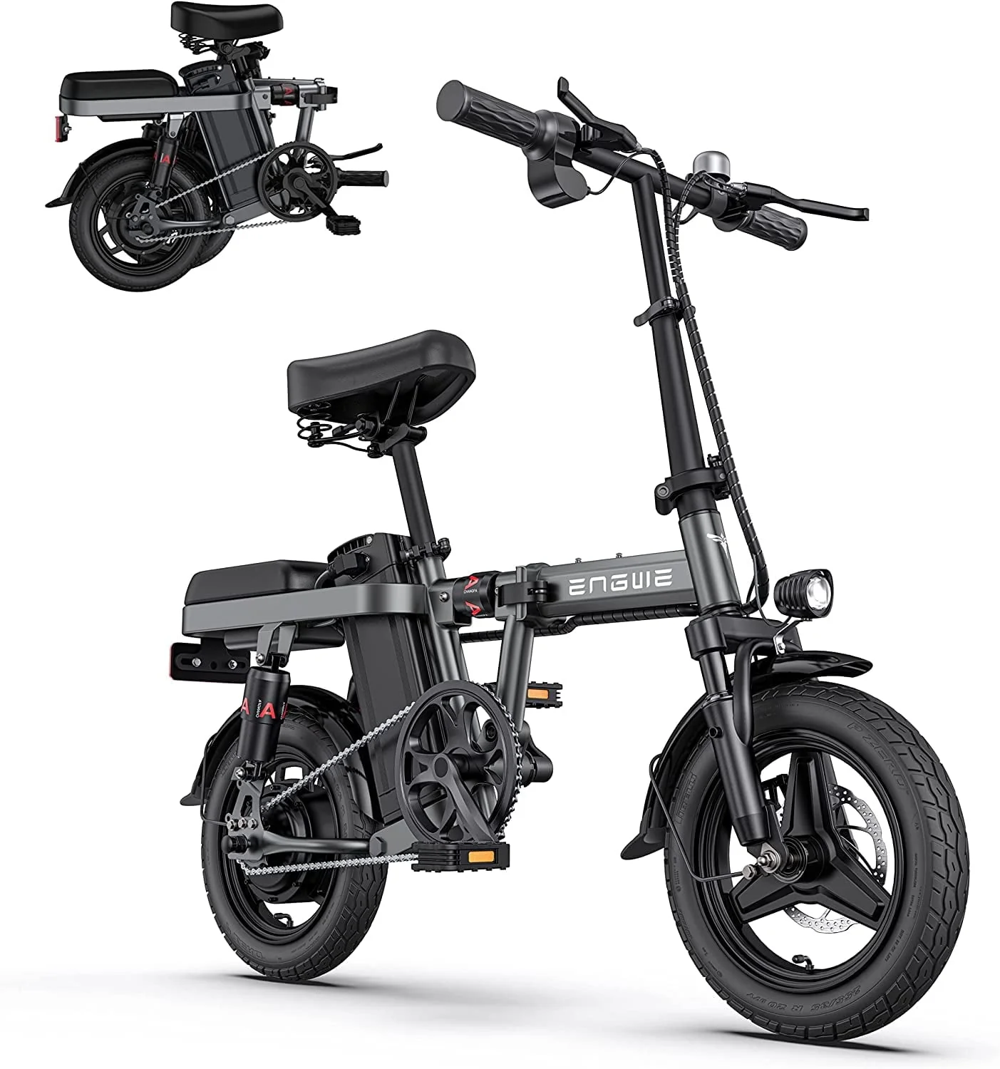 Engwe T14 Folding Electric Bikes for Adults, 350W Mini Ebike 48V10AH Removable Battery, Urban City Commuter Electric Bicycles - Grey