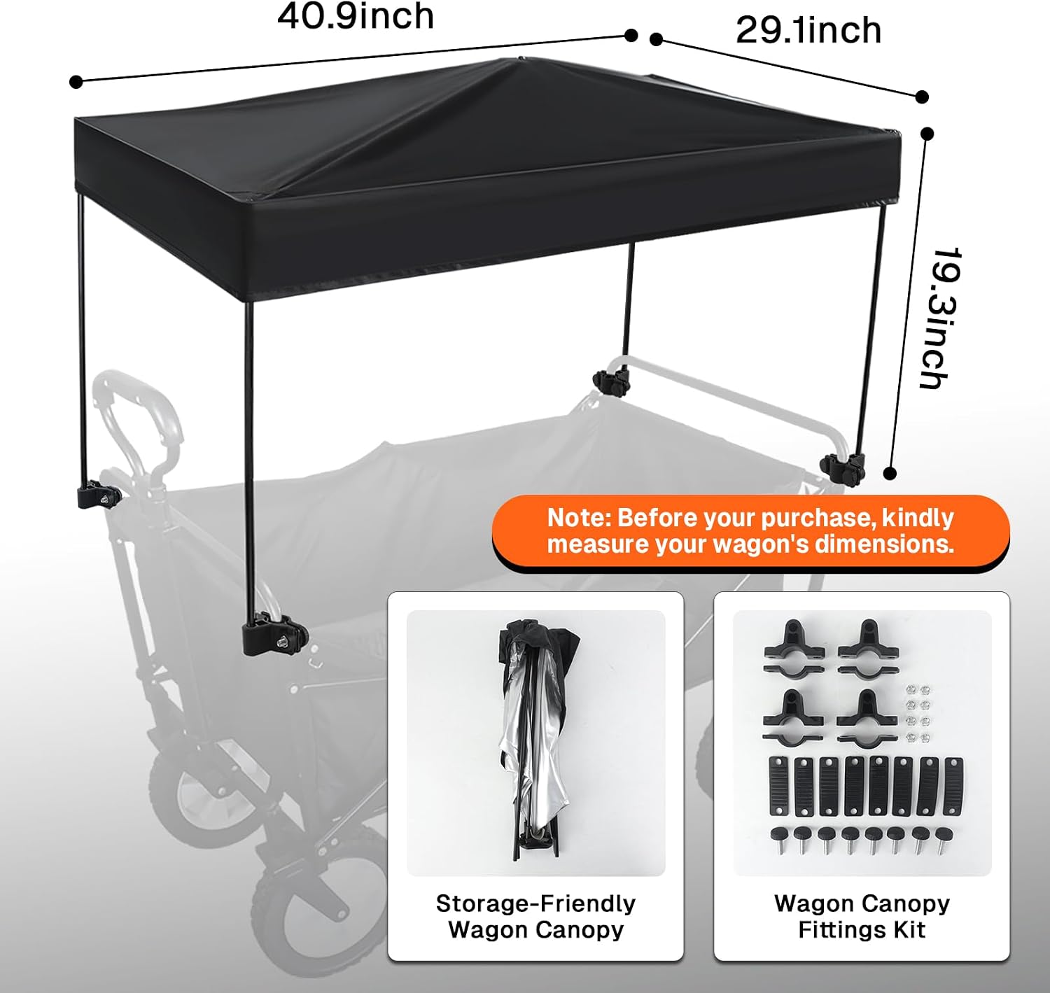 Wagon Canopy Cover, Garden Portable Outdoor Push Awning, Stroller Canopy for Garden Wagon, Shopping, Camping, Fits Folded and Collapsible Wagons, 29.1 × 40.9 Inch