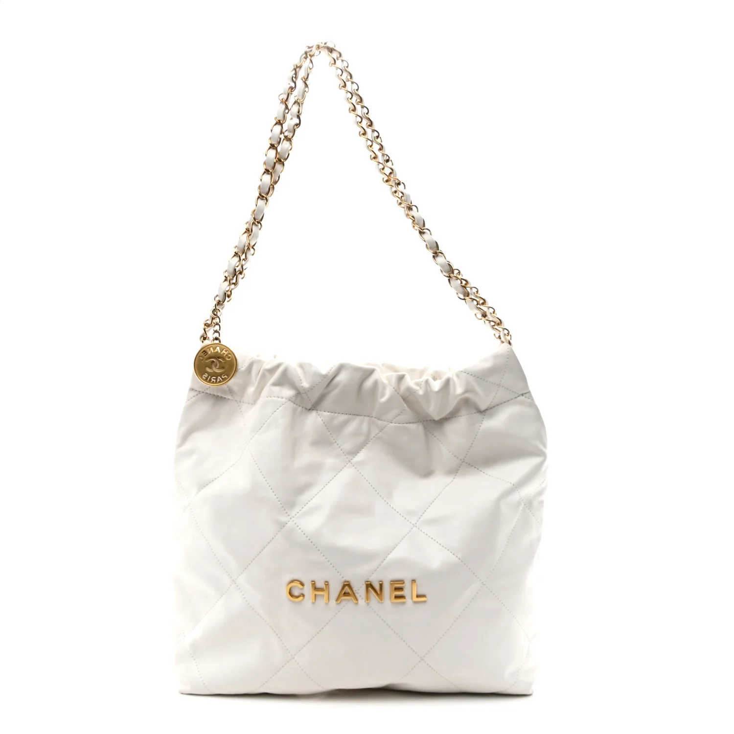 Shiny Calfskin Quilted Small Chanel 22 White