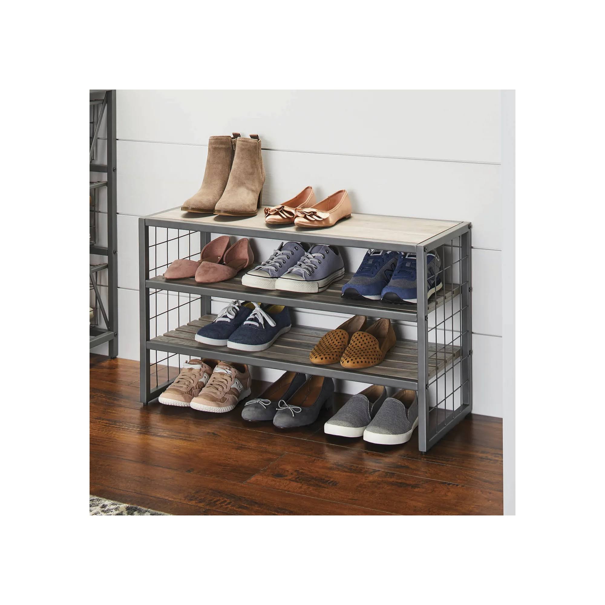Better Homes & Gardens Decorative Gunmetal Grey Wood and Metal Shoe Rack, Gray