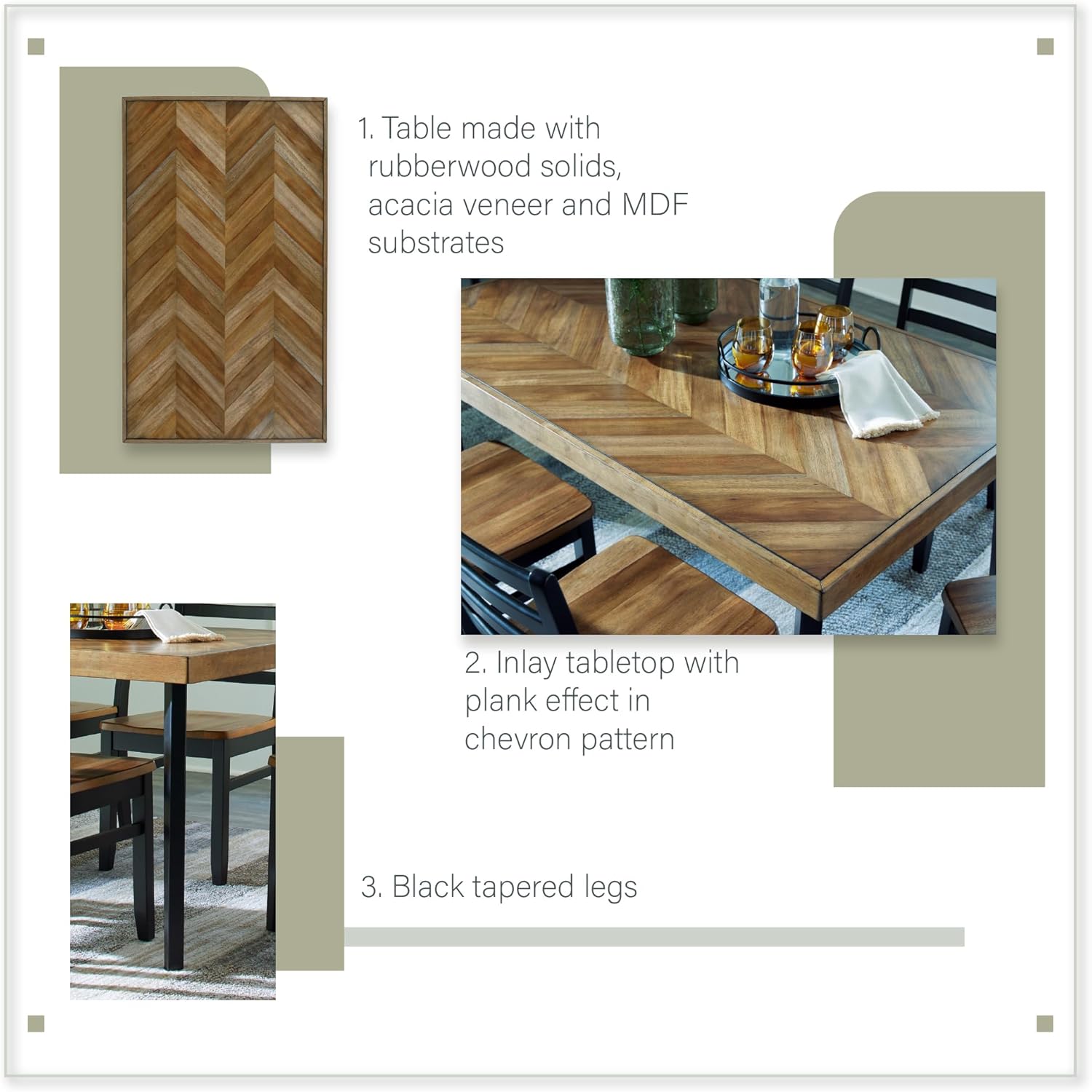 Signature Design by Ashley Blondon Rectangular Dining Room Table Set with 6 Chairs, Chevron Pattern, Tapered Legs, Seats 6, Wood, 60