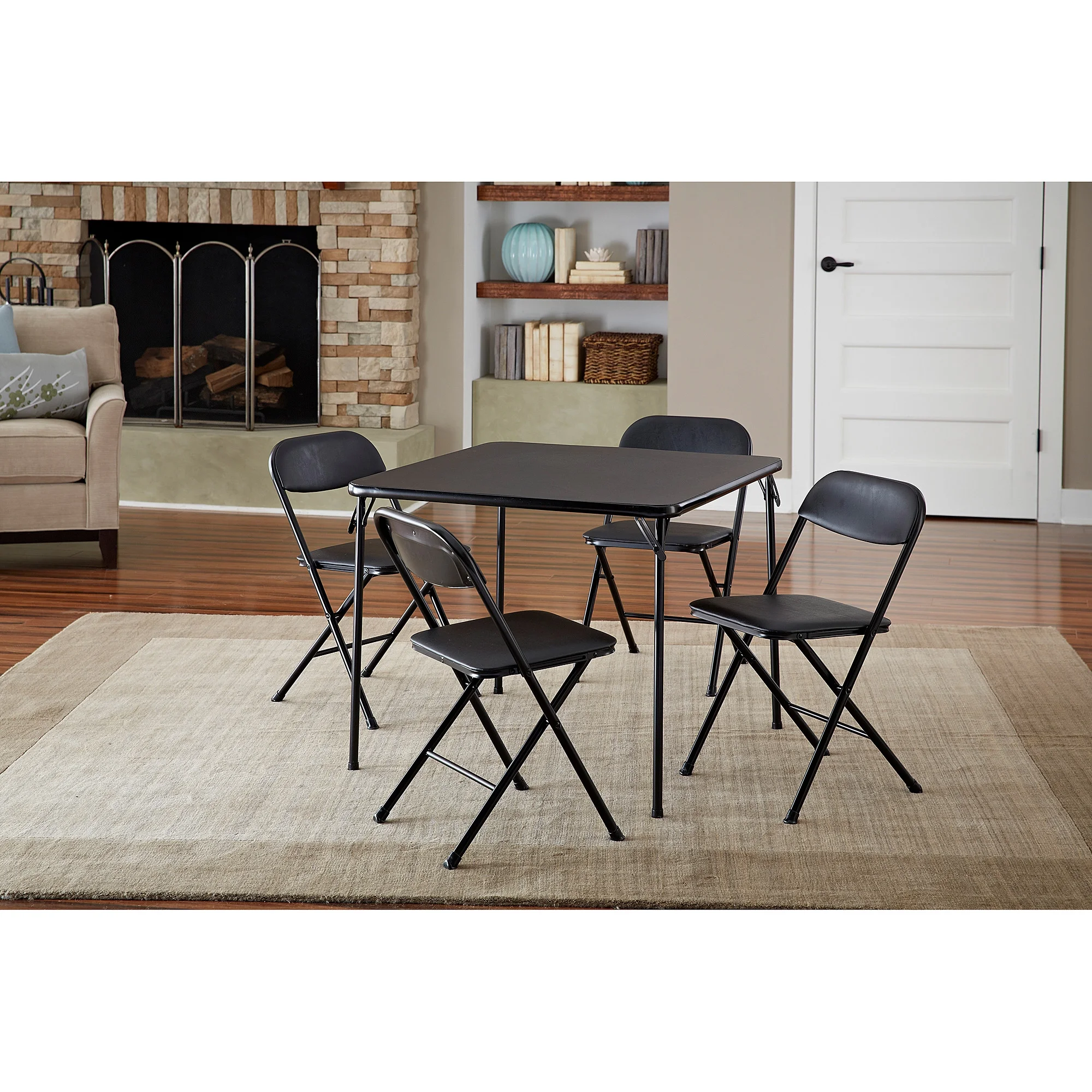 COSCO 5 - Piece Folding Set with Card Table and 4 Vinyl Padded Chairs, Black