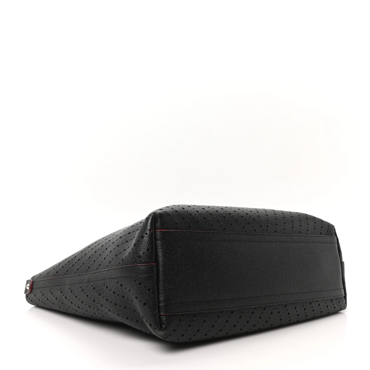 Perforated Grained Calfskin Large Shopping Tote Black