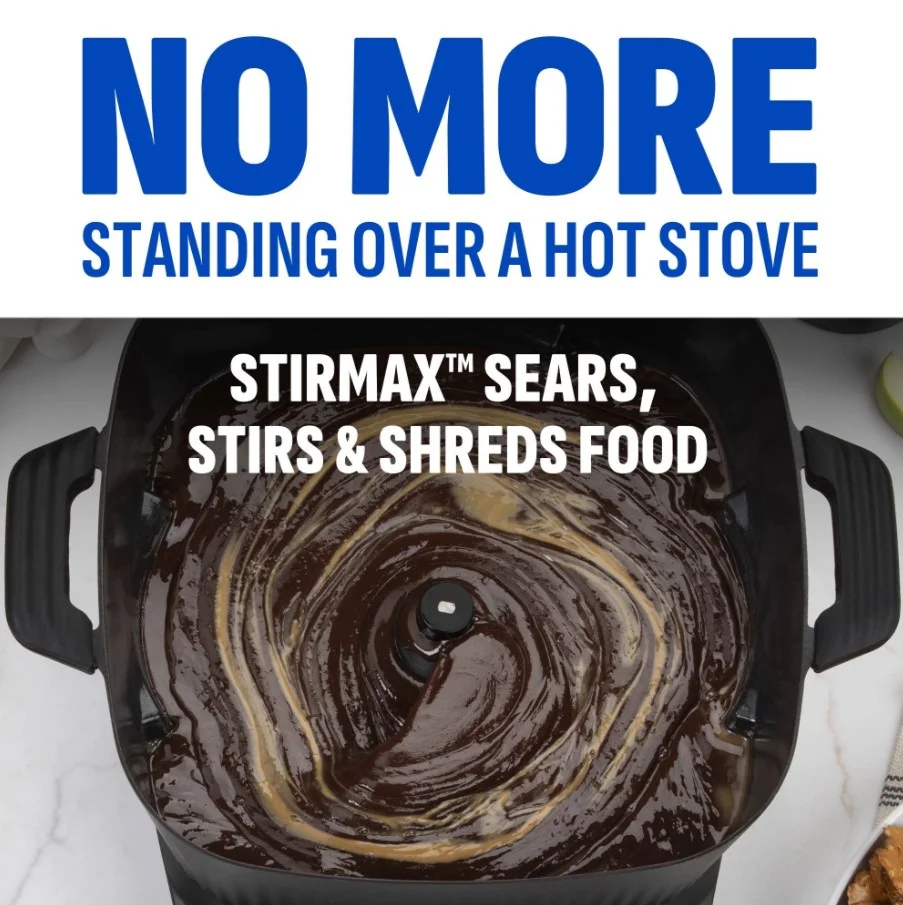 Power XL Stirmax 7.5 Qt Multi - Cooker with Auto Stir/Shred Paddle and 9 Presets, Matte Black