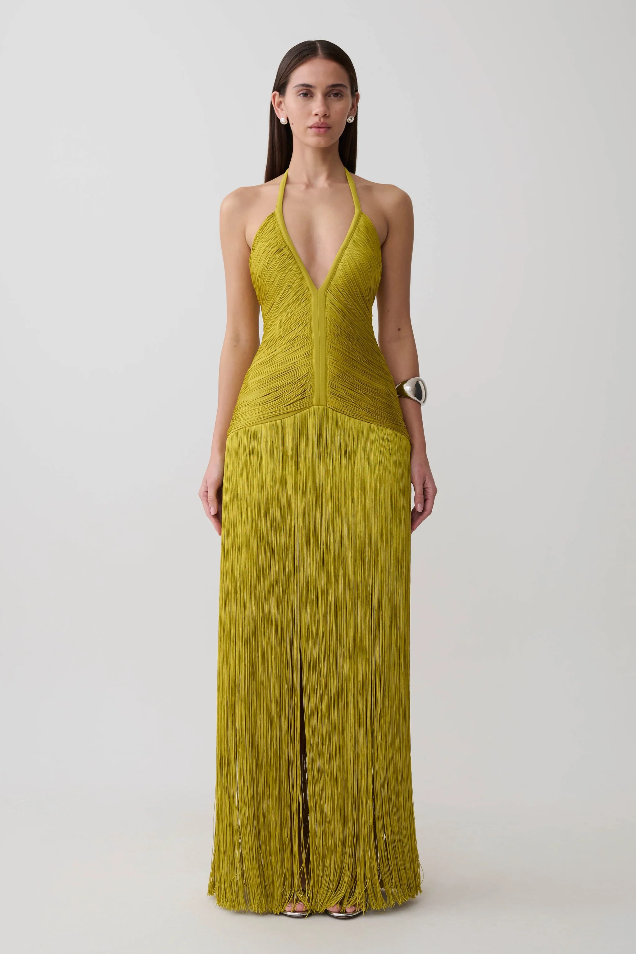 Tiffany Fringe Maxi Dress - Chartreuse