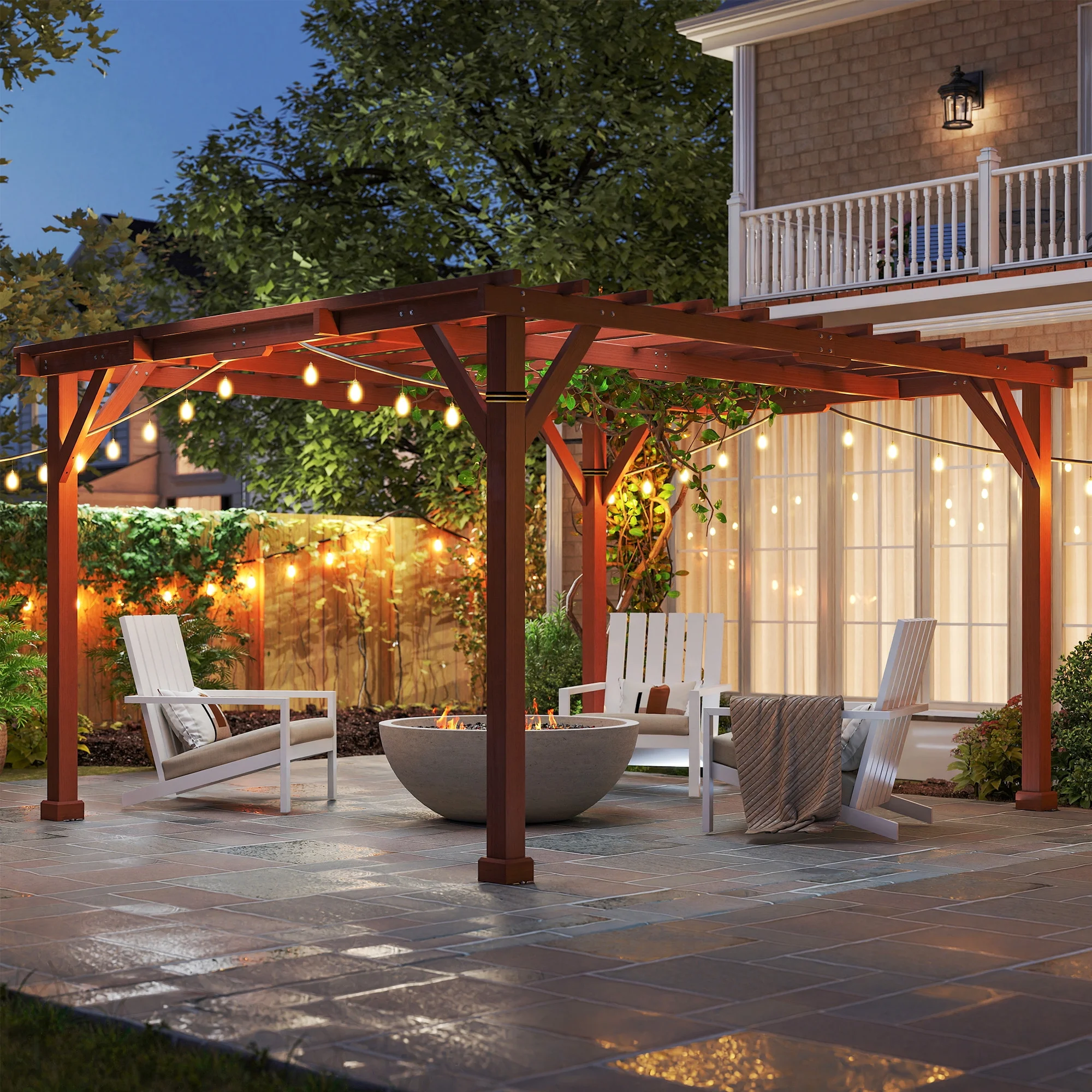 Outsunny 11' x 12.5' Outdoor Wood Pergola with Grape Trellis for Patio, Deck, Backyard, Lawn, Brown