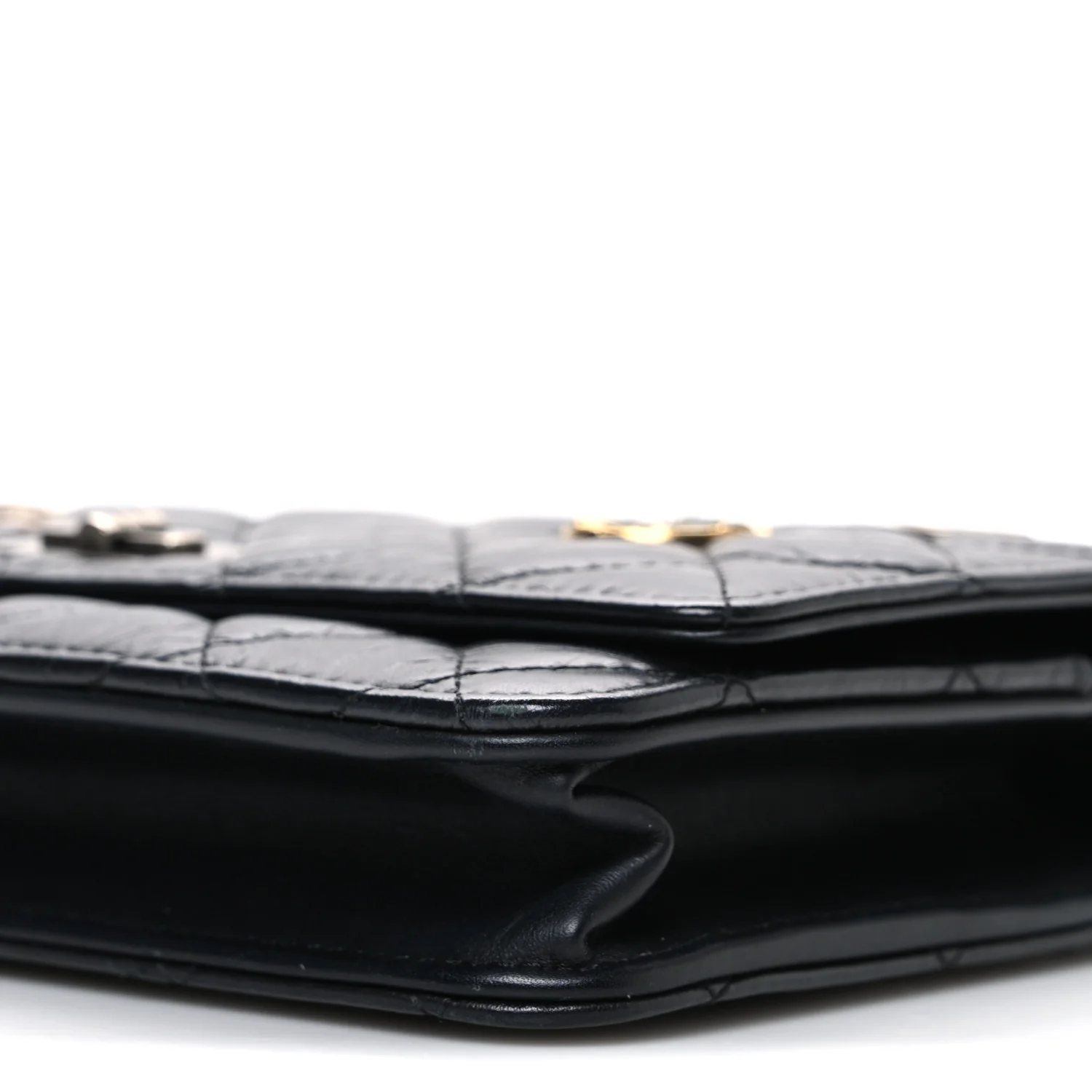 Aged Calfskin Quilted Lucky Charms 2.55 Reissue Wallet On Chain WOC Black