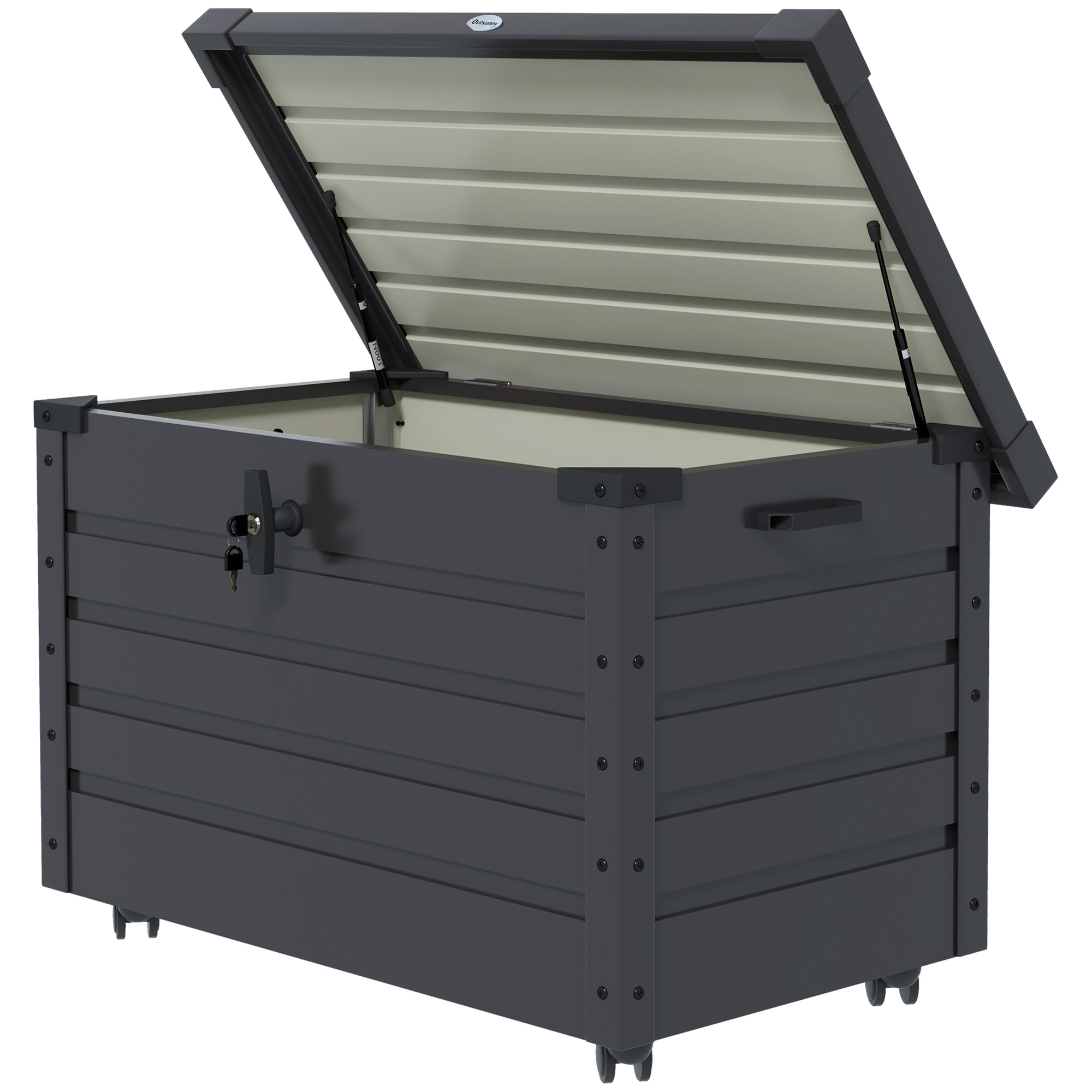 Outsunny Buiten Opbergbox Tuinkist Kussenbox, weerbestendig, 4 Wielen, 100 cm x 62 cm x 65 cm, Donkergrijs