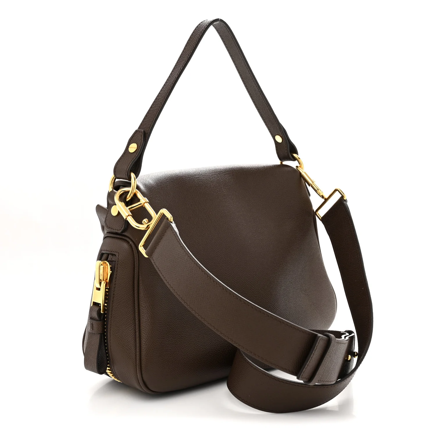 Grained Calfskin Medium Jennifer Crossbody Bag Brown