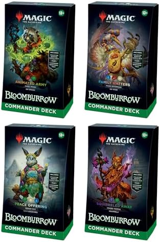 Pack Commander Bloomburrow Magic: The Gathering 2025 – Comprend les 4 decks (Animated Army, Family Matters, Peace Offering et Squirreled Away)