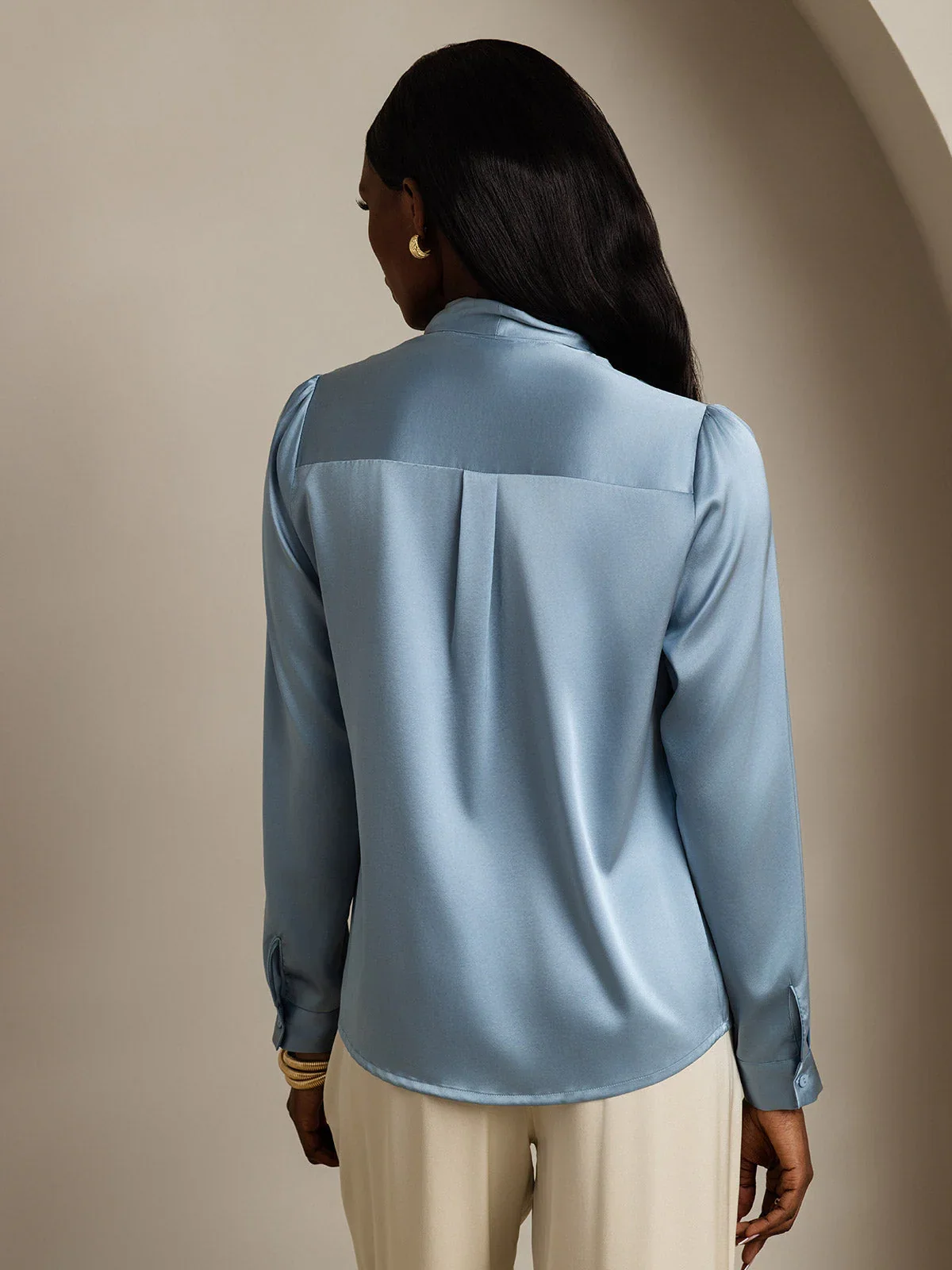 19Momme Silk Long Sleeve Tie Neck Blouse