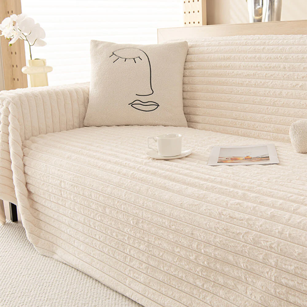 Striped Faux Rabbit Fur Multi Functional Sofa Throw Covers Couch Cover