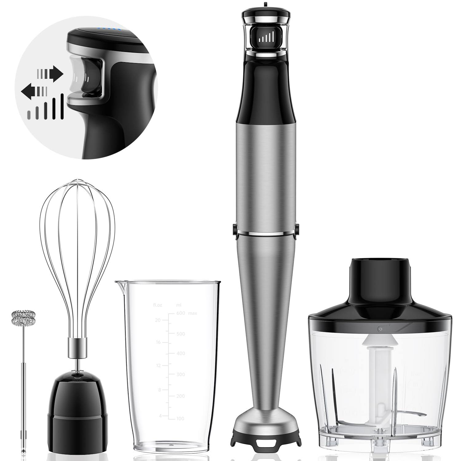 Immersion Hand Blender 5 in 1: 1100W Electric Blender Handheld Stick Mixer with Trigger Control Grip, Emulsion Blenders for Kitchen Soup, Mayo,