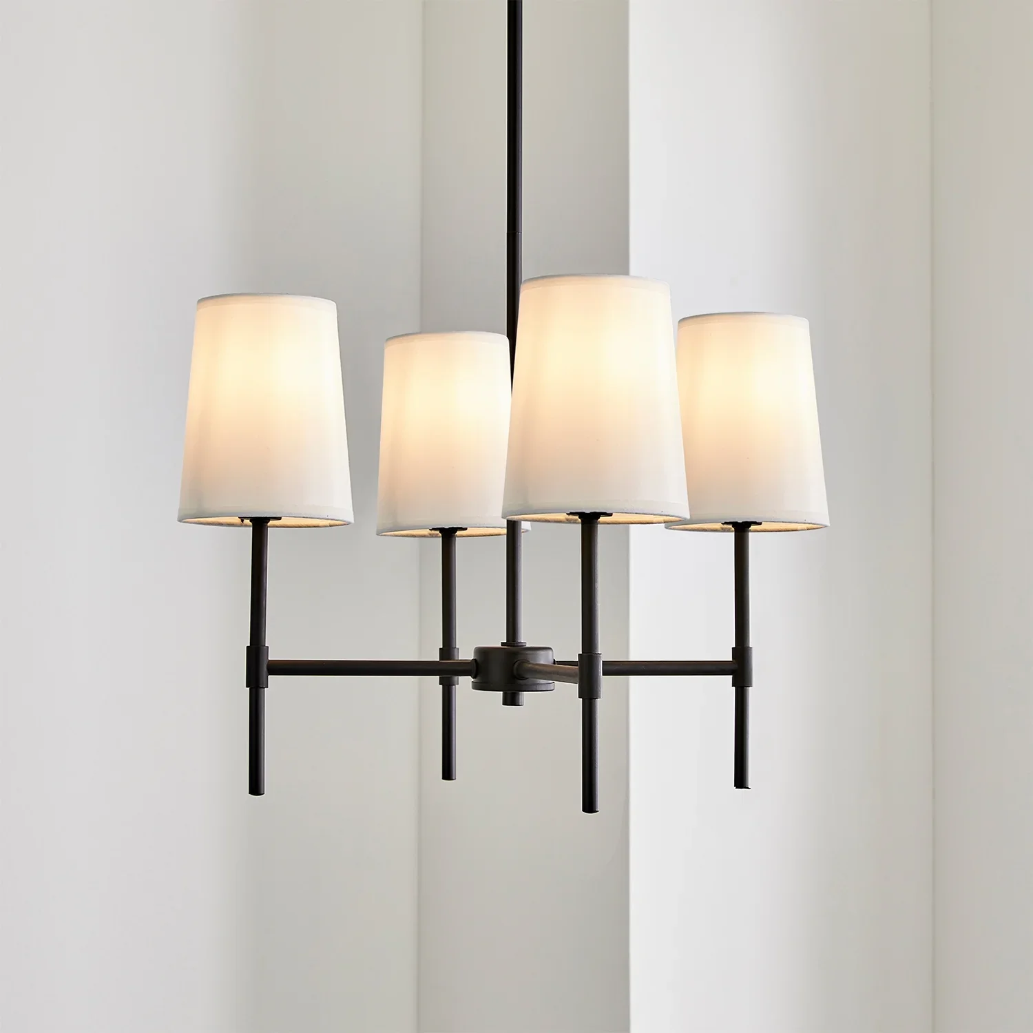 Better Homes & Gardens Meadowood 4-Light Chandelier, Matte Black Finish, White Fabric Shades, LED Bulbs Included