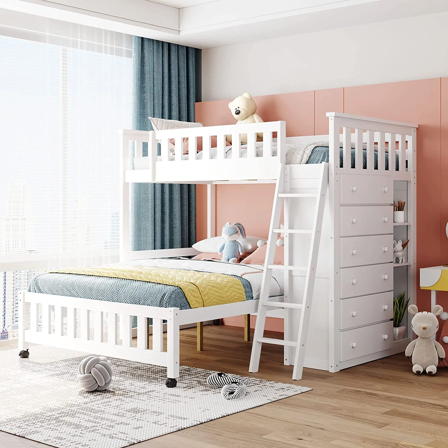Store Closing Sale Bunk Bed-  Gray +6drawers +3shelves