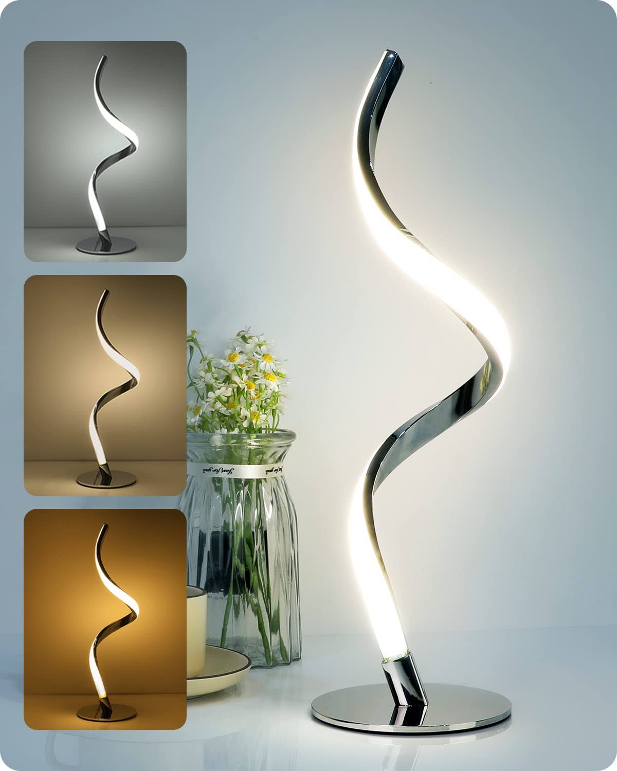 Yarra-Decor Modern Spiral Bedside Lamp - 3 Colors Touch Control LED Table Lamp, Stepless Dimmable Nightstand Lamps for Bedroom L