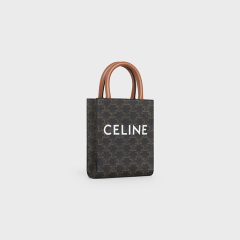 MINI VERTICAL CABAS IN TRIOMPHE CANVAS AND CALFSKIN WITH CE PRINT TAN