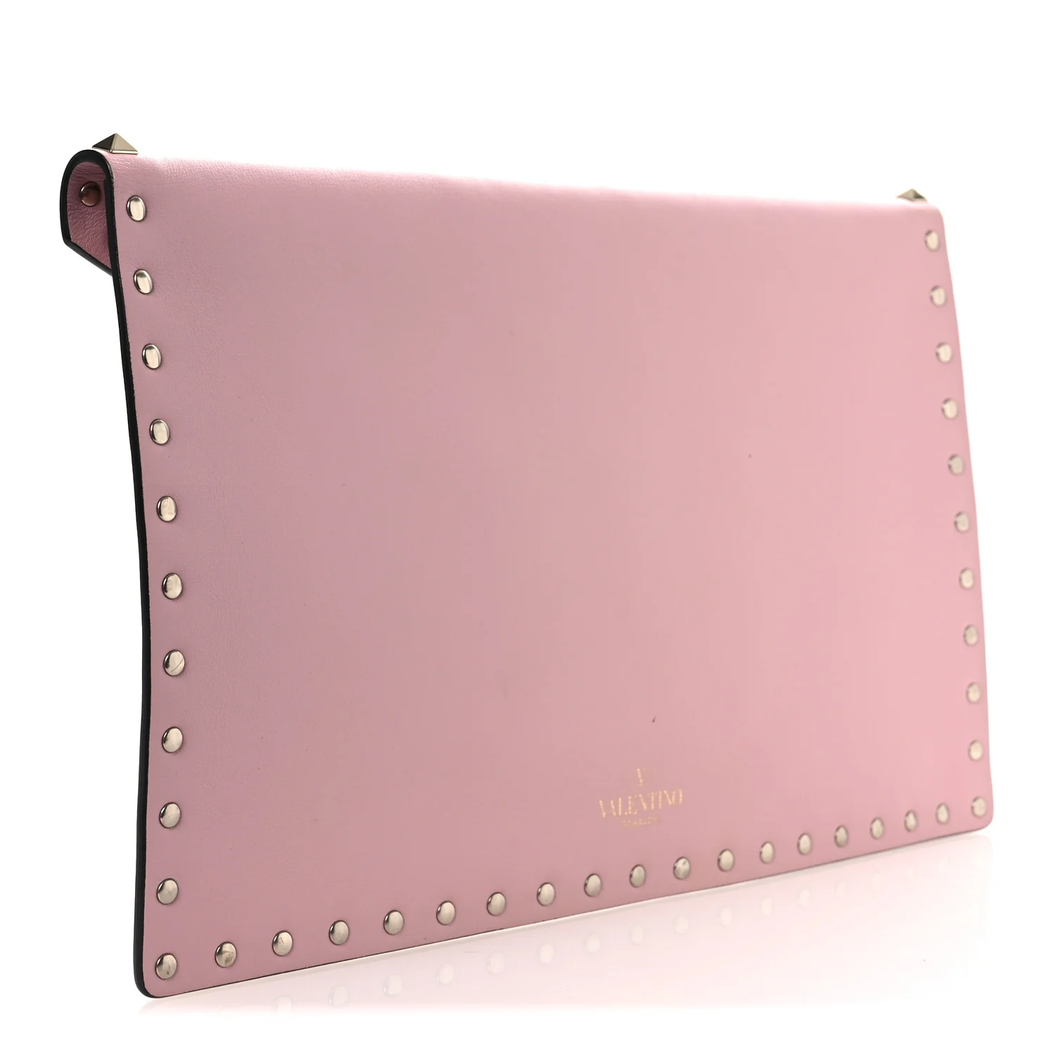 Pebbled Calfskin Large Rockstud Envelope Clutch Water Rose