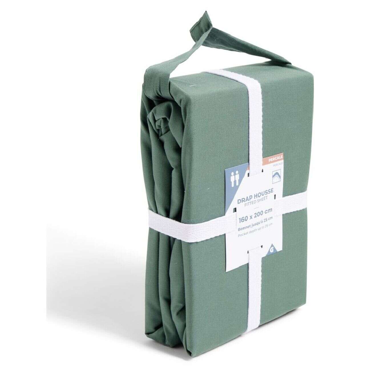 Drap housse 160x200cm 100% coton percale vert