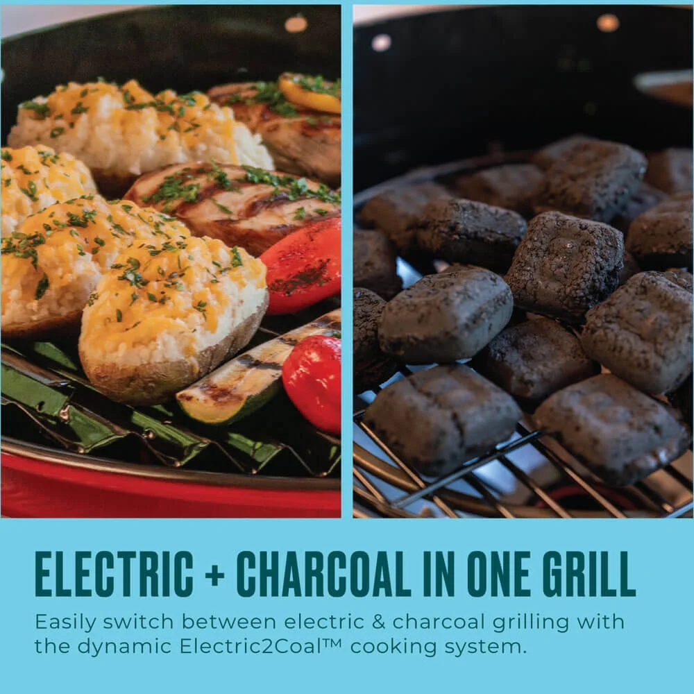 Charbroil Bistro Pro? Electric Grill & Griddle + Charcoal Mode, Red