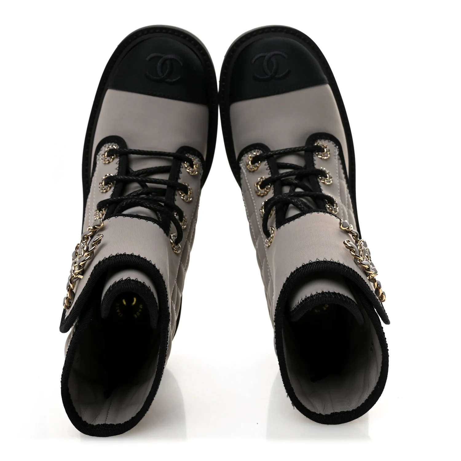 Fabric Grosgrain Quilted Cap Toe Lace Up Combat Boots 36 Gray