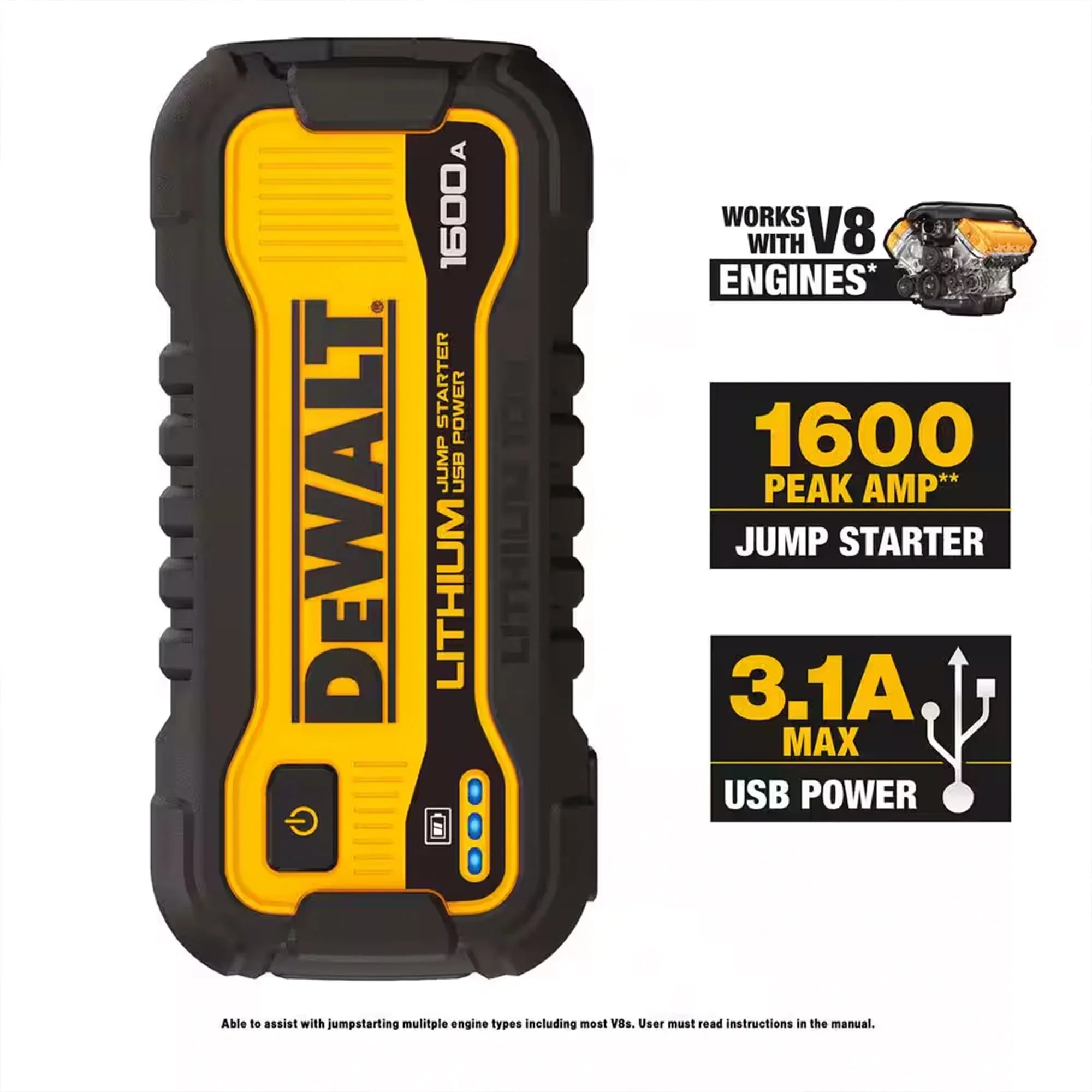 DeWalt 1600 Peak Amp Lithium Jump Starter with USB Power Bank DXAELJ16