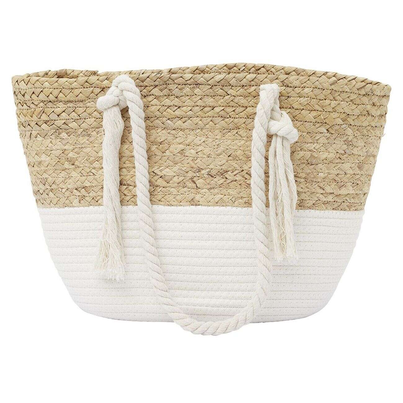 Panier de plage jacinthe d'eau tressée beige et crème 48x15xH27cm
