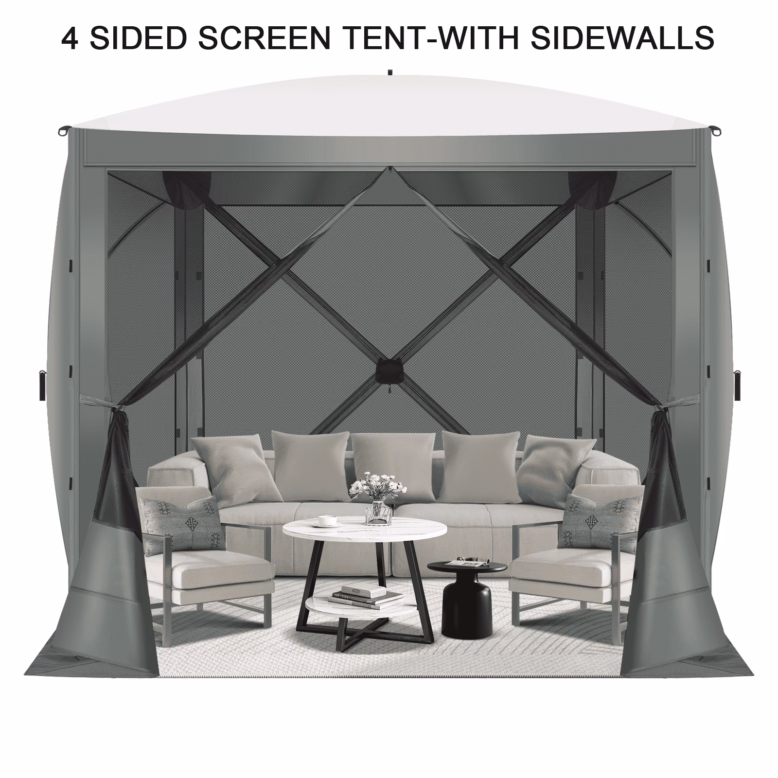 COBIZI 8x8 Pop up Gazebo Tent, Ez up Waterproof Screen Tent Screen House, Portable Outdoor Canopy Sun Shelter with 3 Sidewalls, Carry Bag & Ground Stakes for Camping, Garden and Picnics, Gray