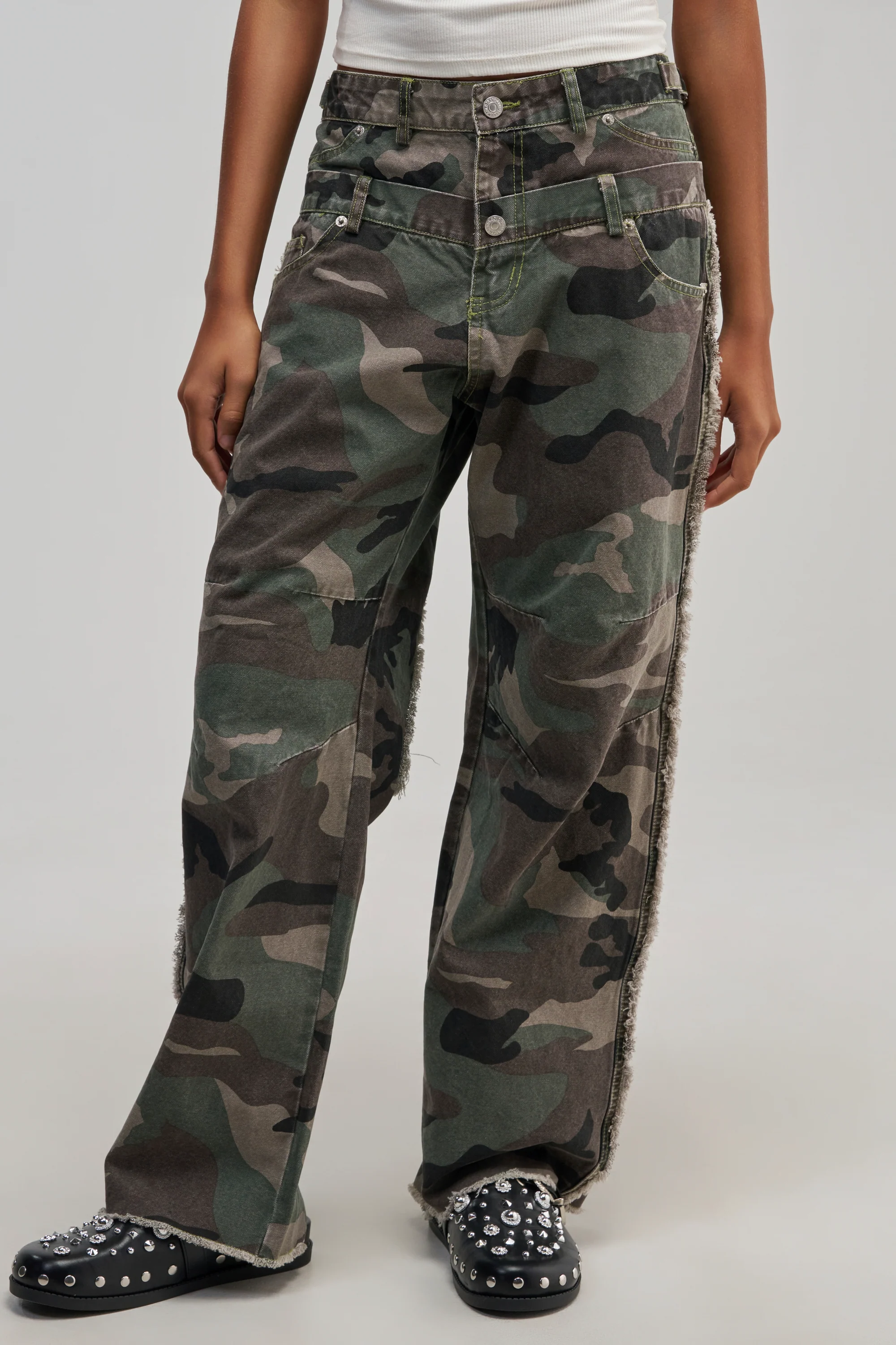 COOLEST ON THE BLOCK DOUBLE WAISTED CAMO PANT - Akira Store