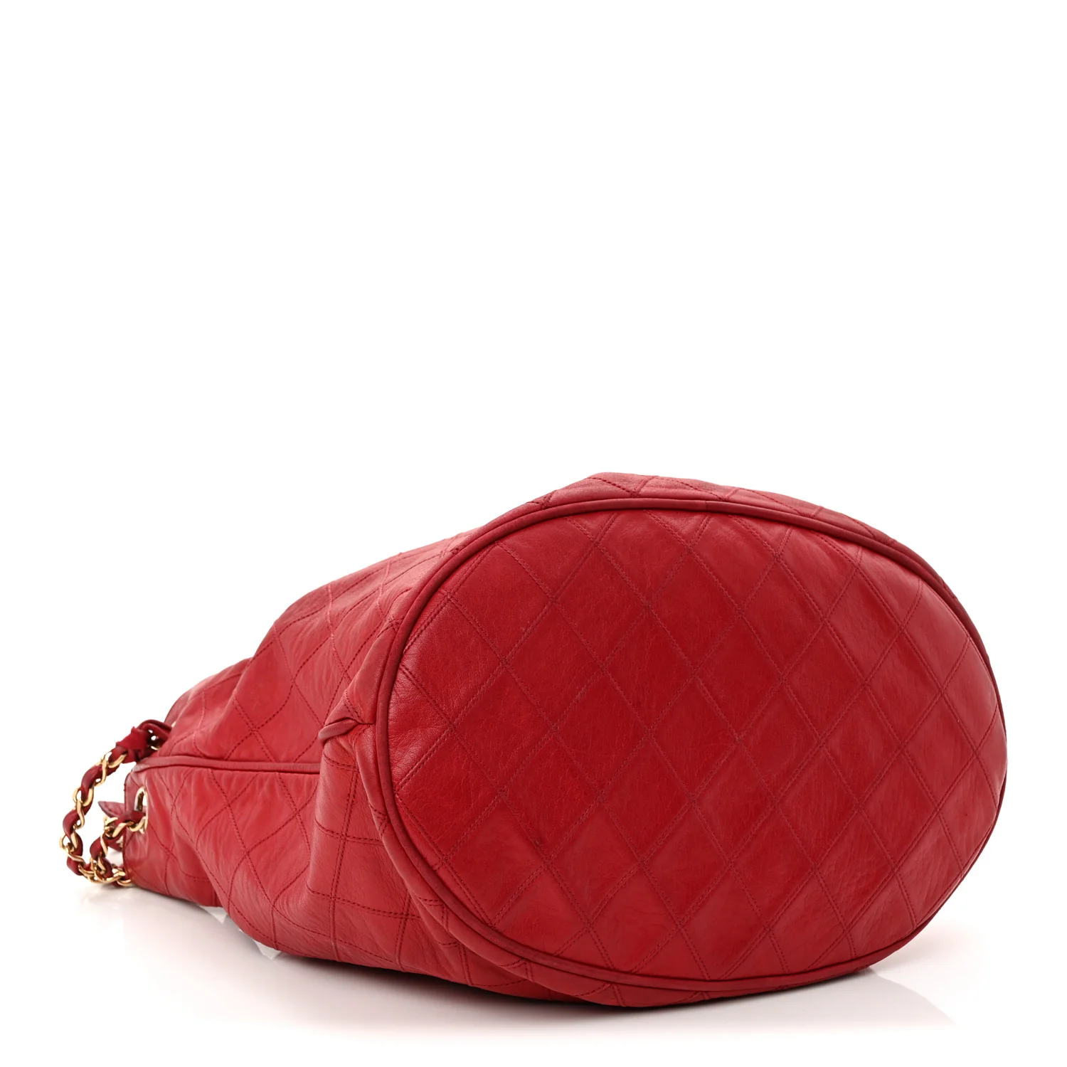 Lambskin Diamond Stitched CC Drawstring Shoulder Bag Red