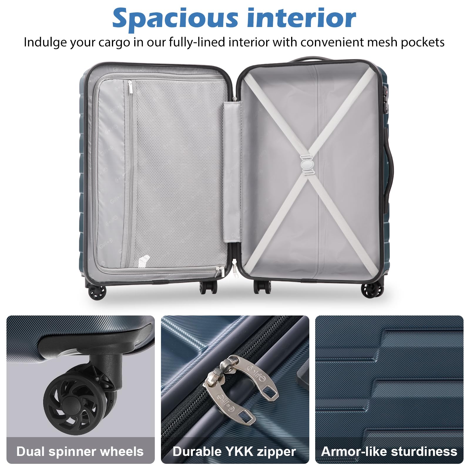 COOLIFE Expandable Suitcase PC ABS TSA Luggage 3 Piece Set
