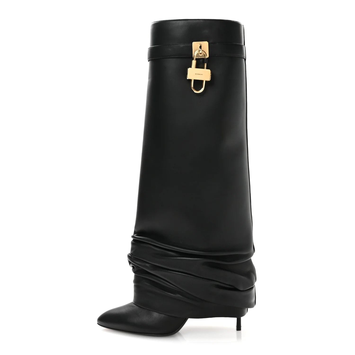 Lambskin Shark Lock Stiletto High Boots 41 Black