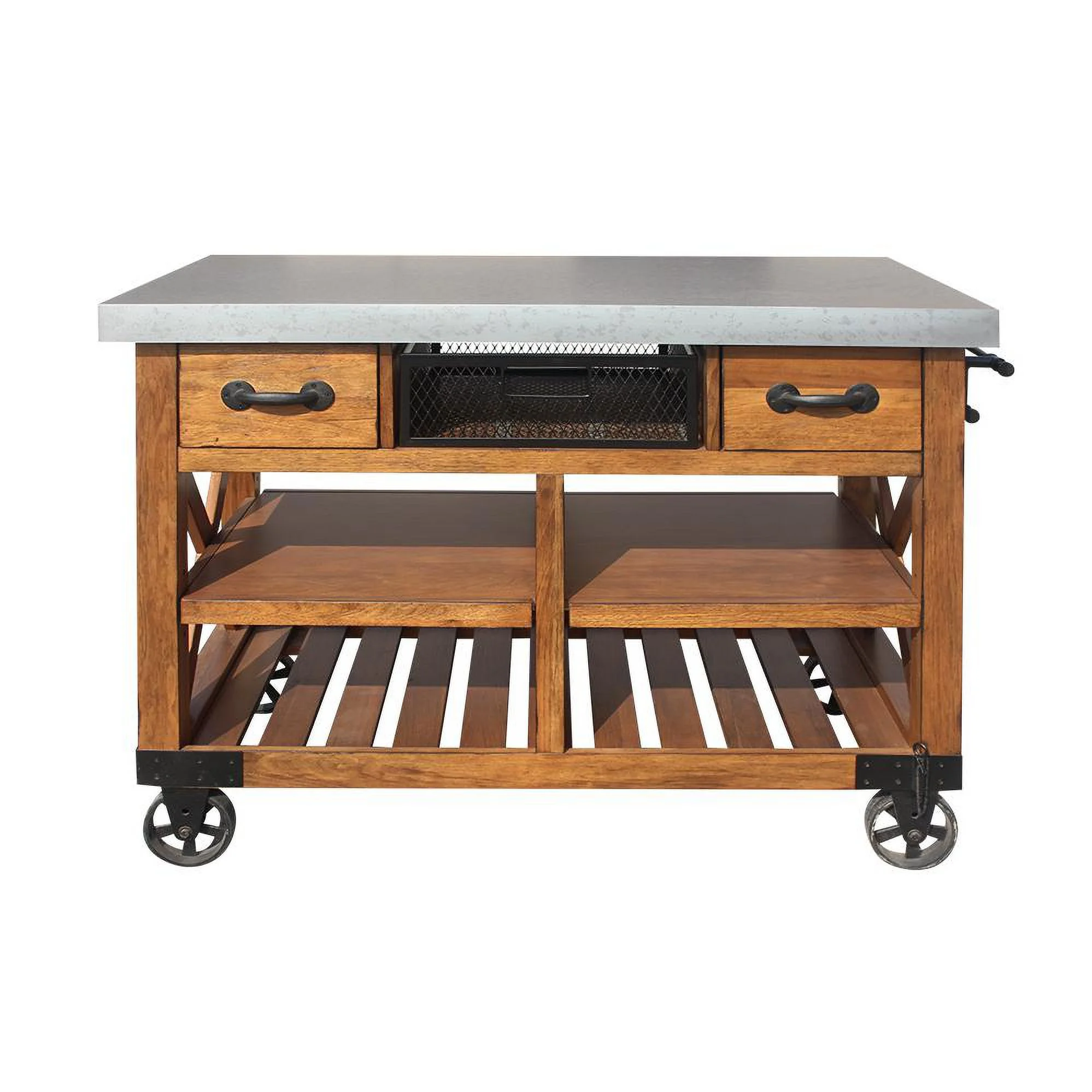 ACME Kailey 2-Drawer Wooden Kitchen Cart with 2 Shelves in Antique Oak(Oak)