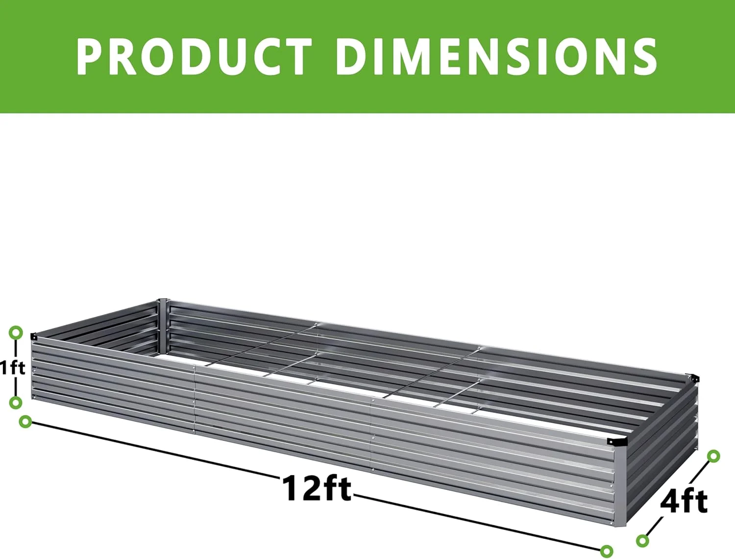 2PCS 12x4x1ft Galvanized Raised Garden Bed, Raised Graden Bed Kit - Square Metal Garden Bed, Large Planter Raised Bed Outdoor, Garden Box for Vegetables, Flower, Herb - Sliver(One Box of Two Pieces)