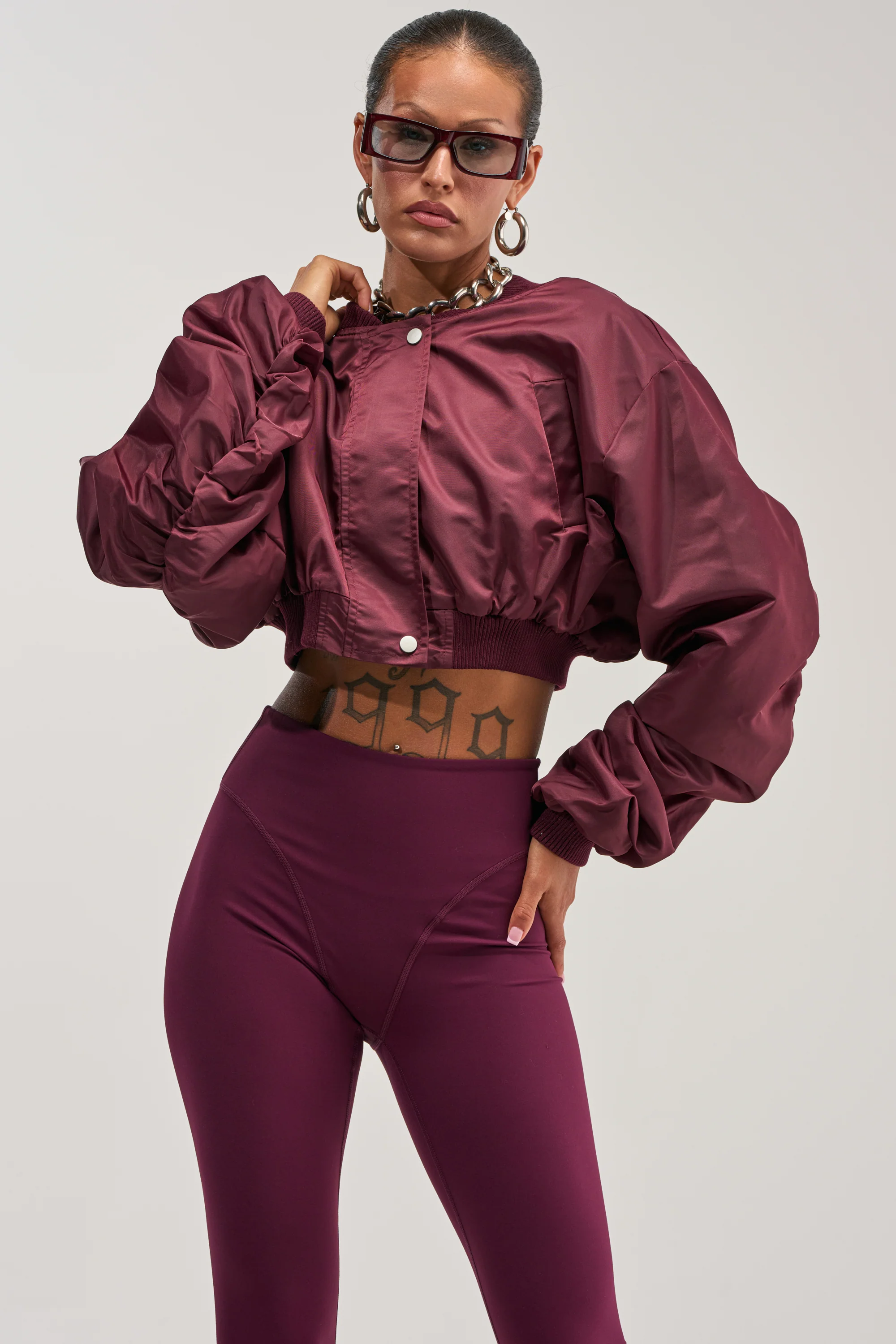 TAKE IT EASY CROPPED BOMBER IN BURGUNDY - Akira Store