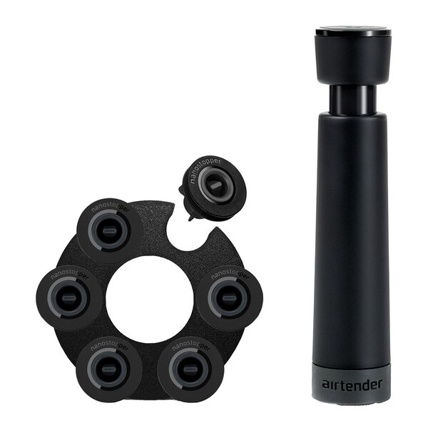 Vakuumforsegler vin 6 stk stoppers gaveeske svart