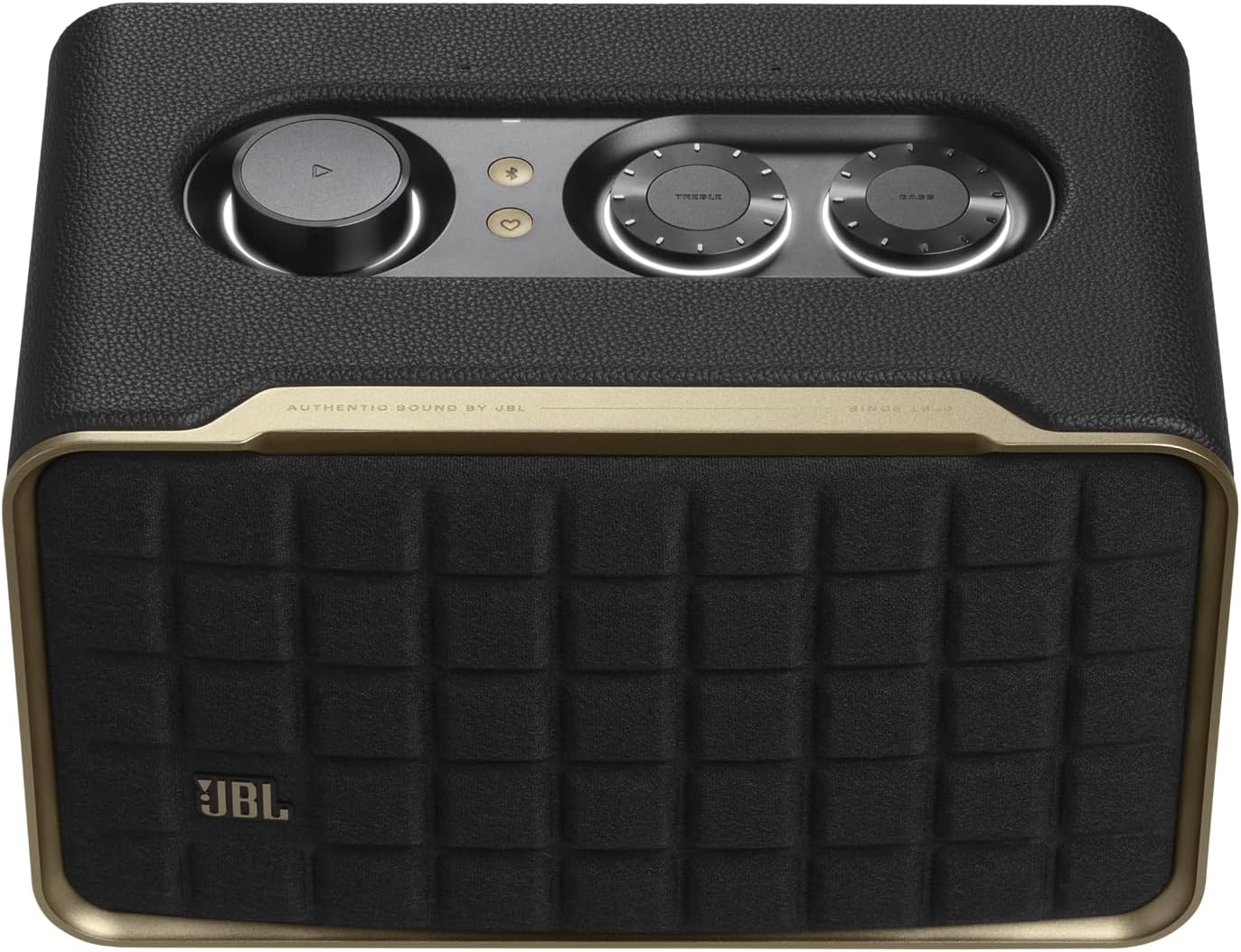 JBL Authentics 200 - Retro Style Smart Home Speaker with Built in Wi-Fi  Bluetooth and Voice Assistants  Alexa and Google Assistant  Multi-Room Playback  Automatic self tuning (Black/Gold)