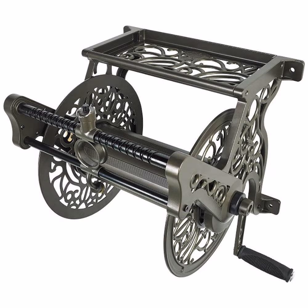 Liberty Garden Wall Mounted Heavy Gauge Aluminum Hanging Hose Reel with Guide