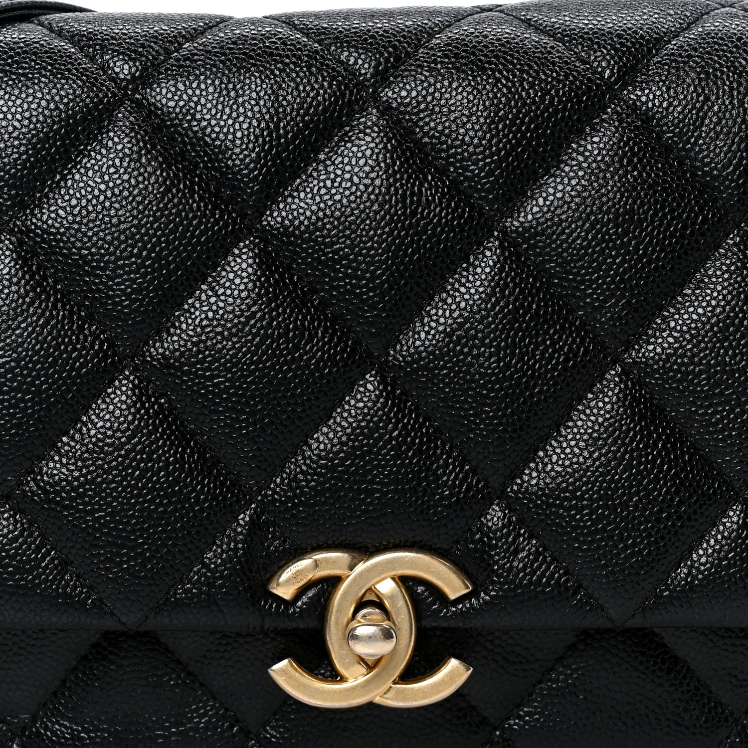 Shiny Caviar Quilted Large Chain Melody Flap Black