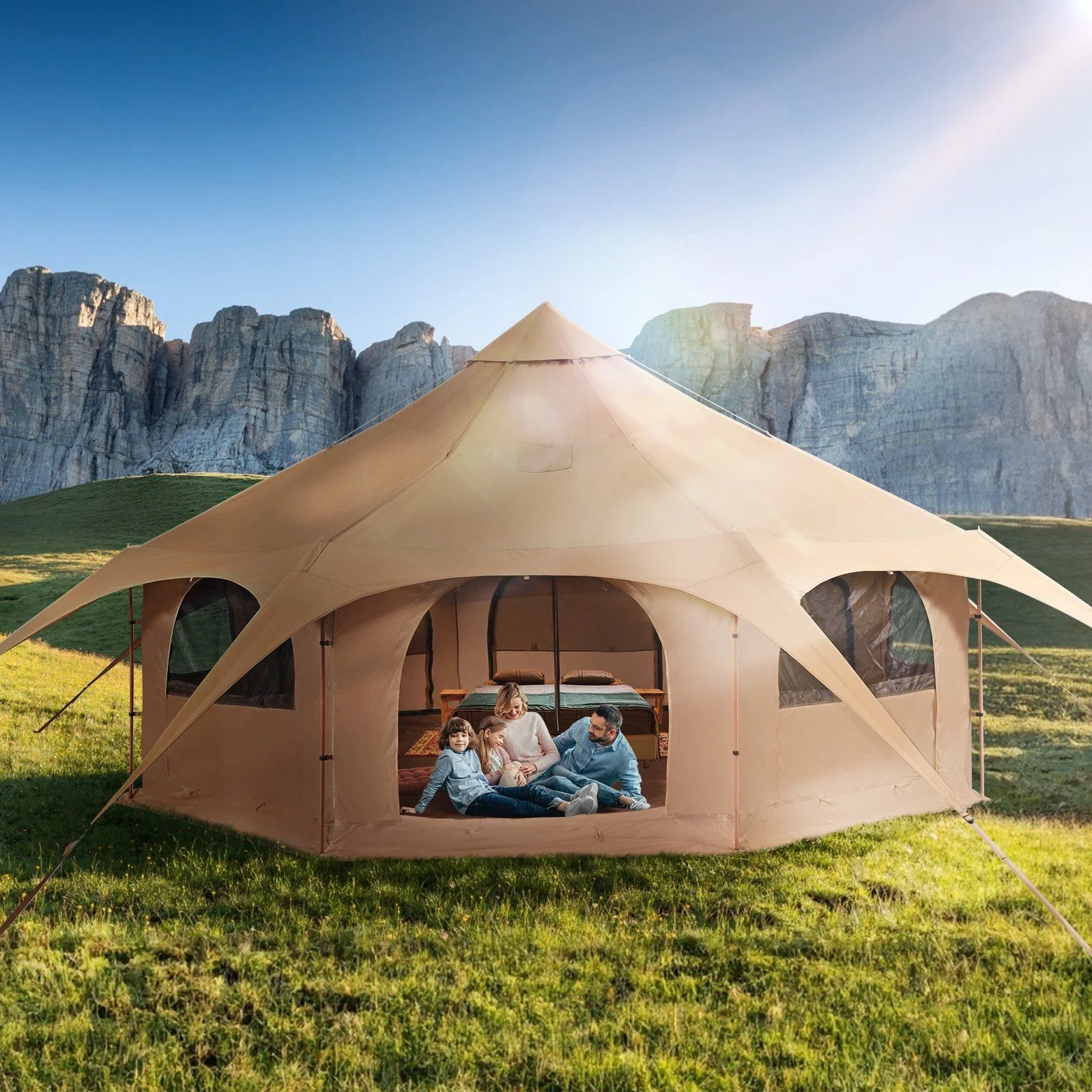 Heavy - Duty 16.4ft Canvas Bell Tent - 4 Season Camping Tent with Stove Jack, Spacious for 8, Outdoor Party & Hunting
