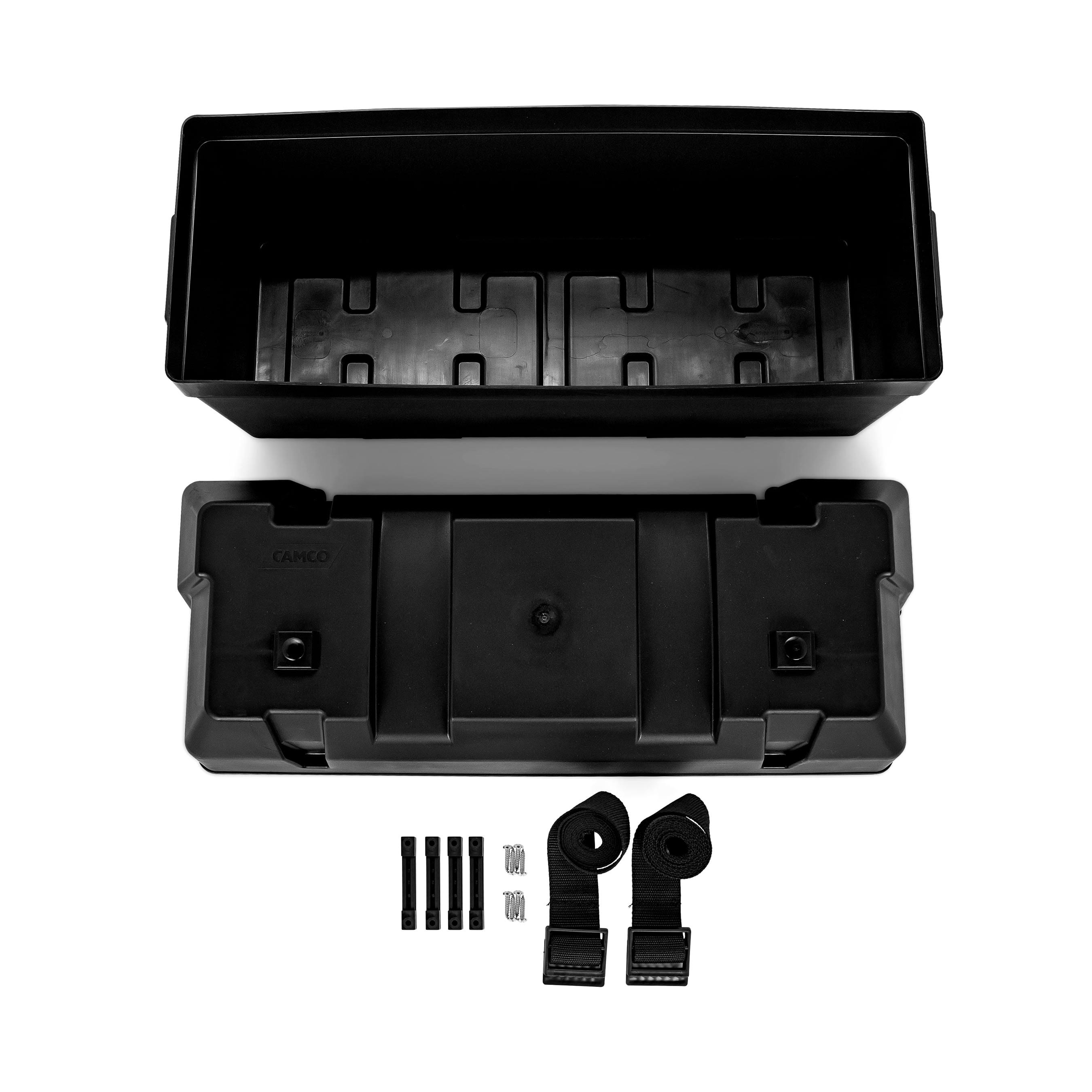 Camco Heavy Duty Double Battery Box with Straps and Hardware - Group GC2 | Safely Stores RV, Automotive, and Marine Batteries | Measures Inside 55375