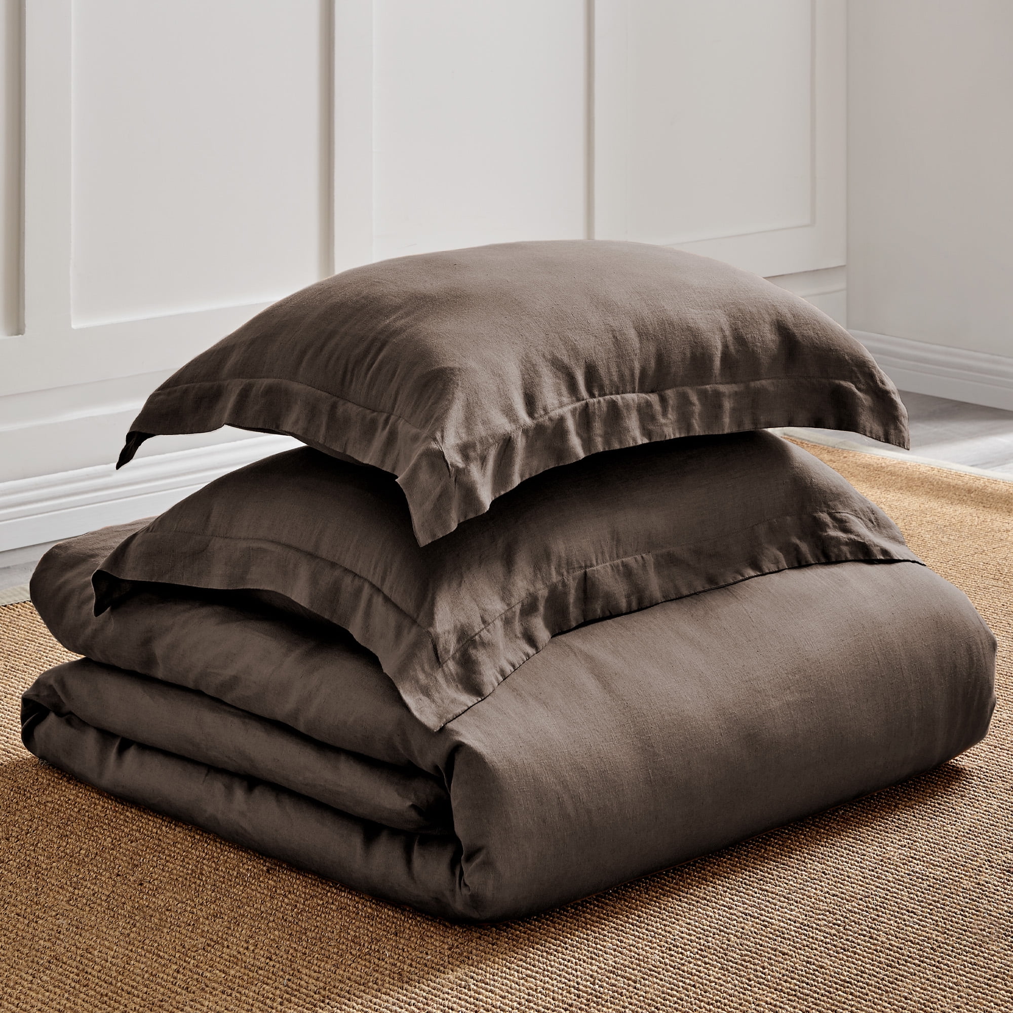 Levtex Home - 100% Linen - Queen Duvet Cover - Washed Linen - Cocoa - Duvet Cover Size (90x94in.)(Full/Queen/Cocoa)