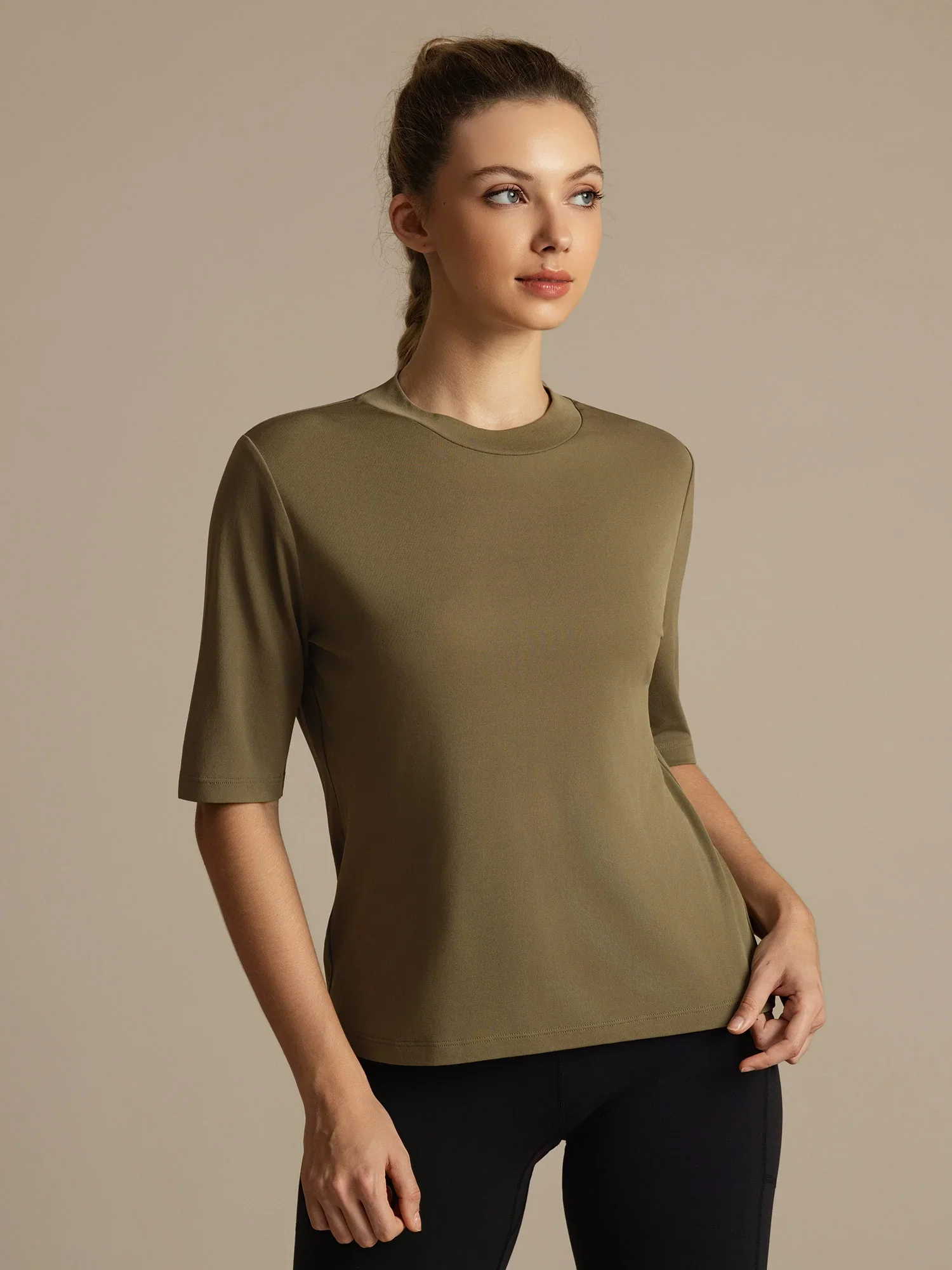 Pure Silk Round Neck Mid-length Sleeves Women's Sport T-Shirt