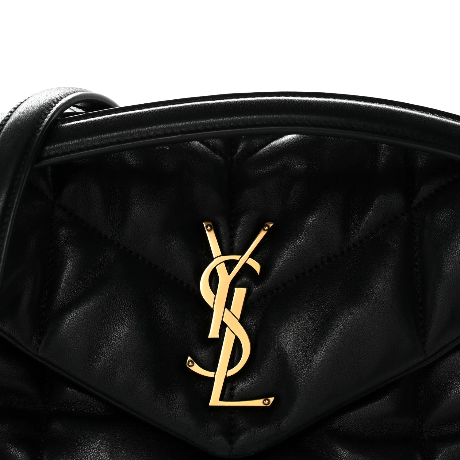 Lambskin Quilted Small Loulou Puffer Monogram Chain Satchel Black